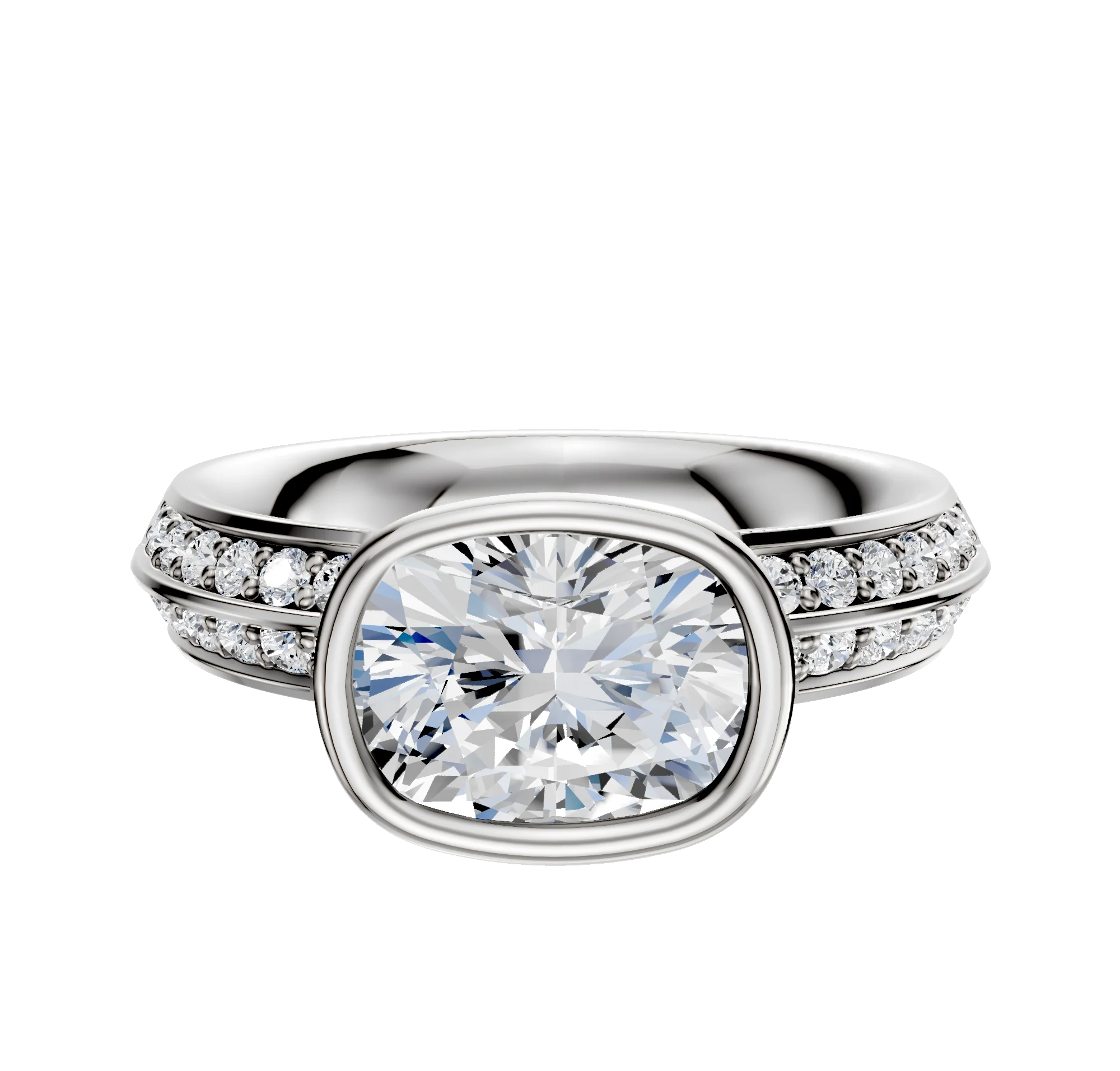 18K Two Tone Bezel Full Bezel East/West Classic Knife Edge 1-Row-Pave 2.5mm Engagement Ring