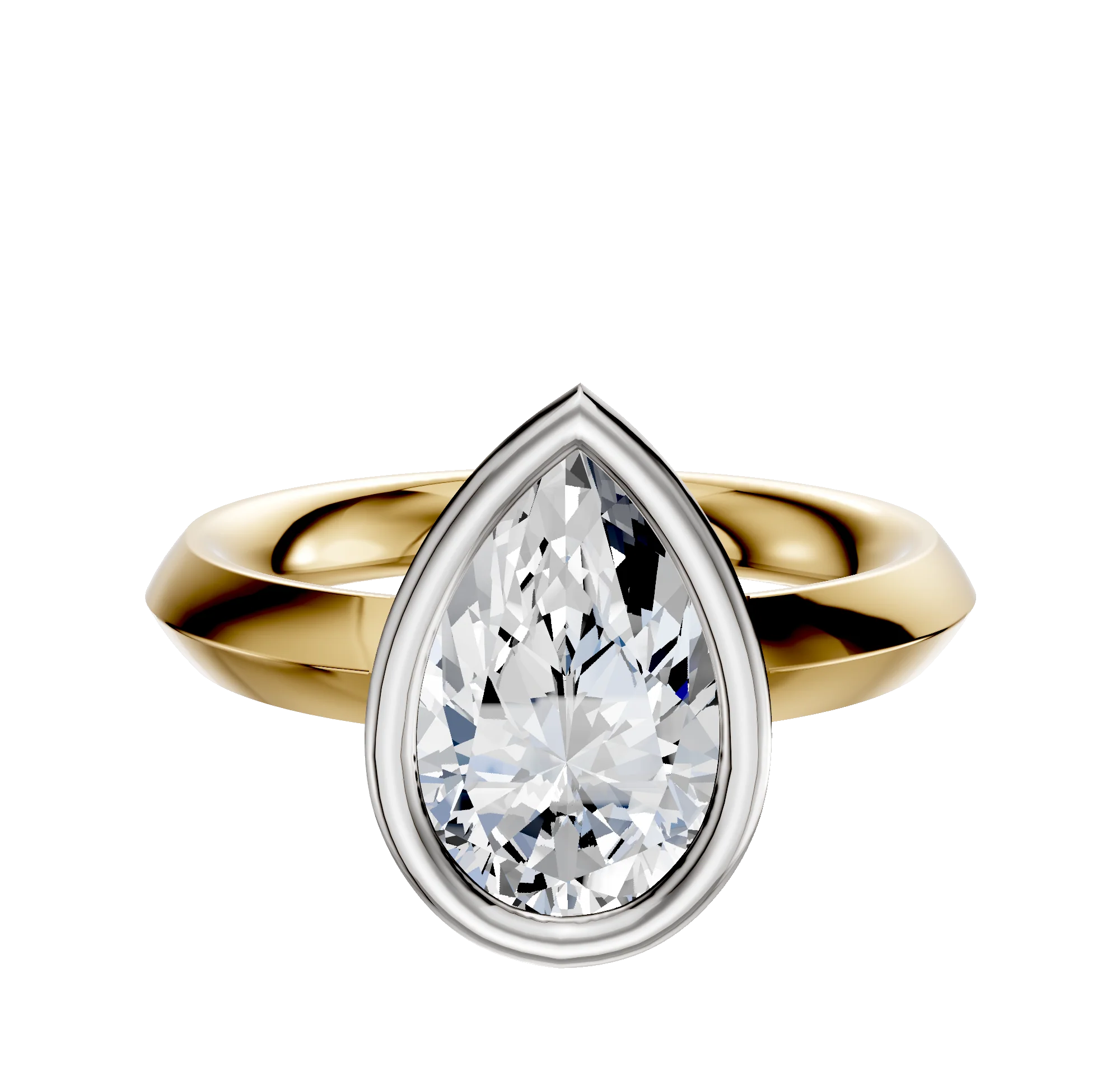 18K Two Tone Bezel Full Bezel East/West Classic Knife Edge 3.0mm Engagement Ring