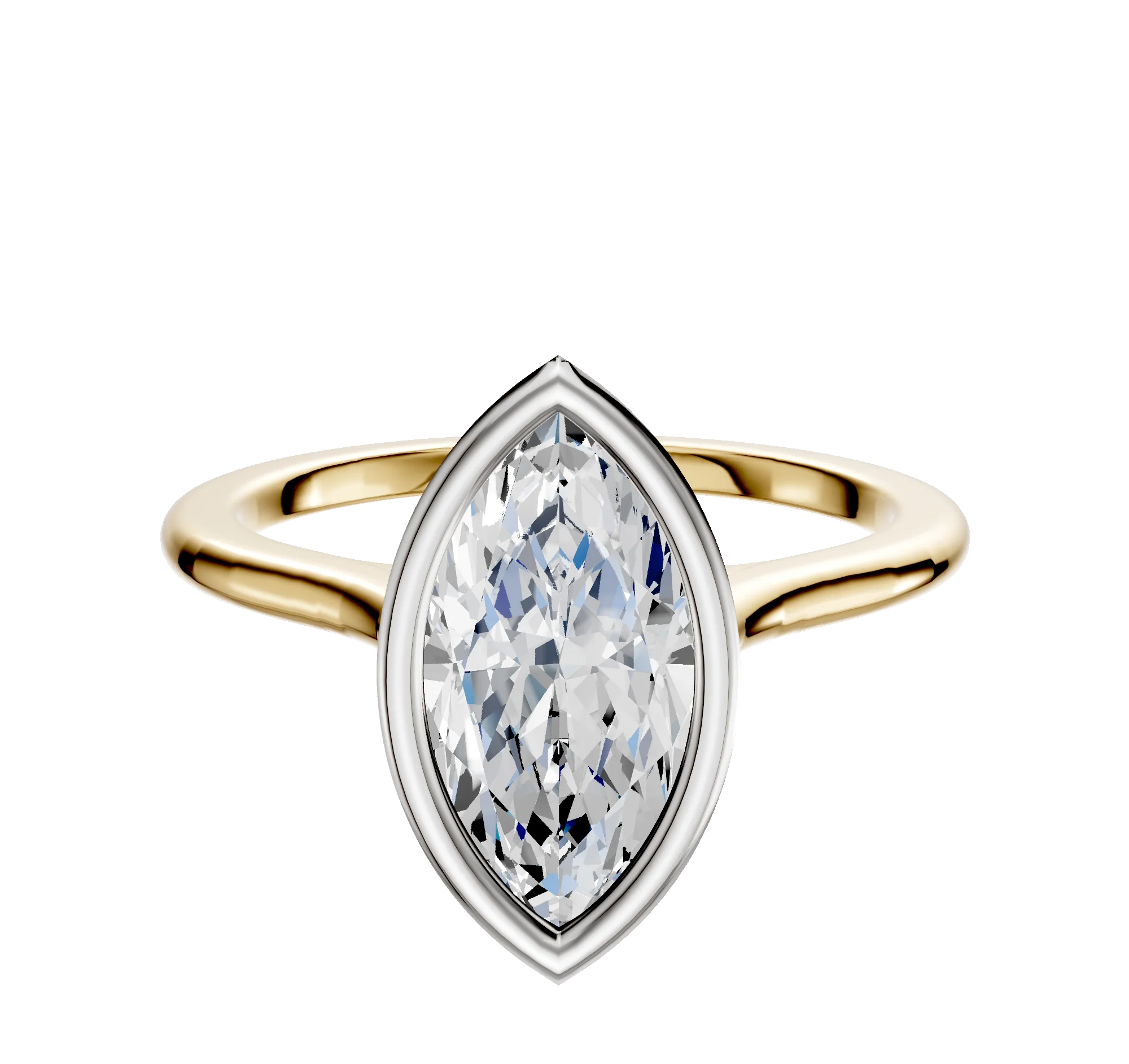 18K Two Tone Bezel Full Bezel North/South Cathedral Dome 1.5mm Engagement Ring