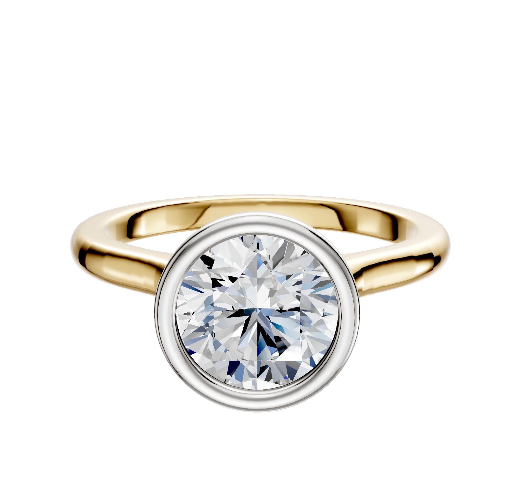 18K Two Tone Bezel Full Bezel North/South Cathedral Dome 2.0mm Engagement Ring