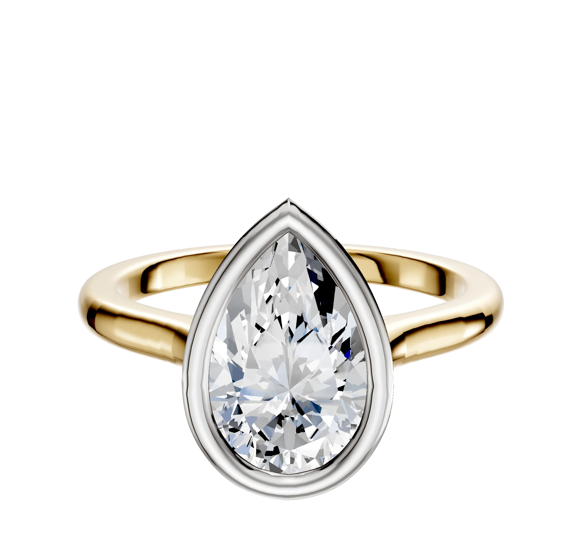18K Two Tone Bezel Full Bezel North/South Cathedral Dome 2.0mm Engagement Ring