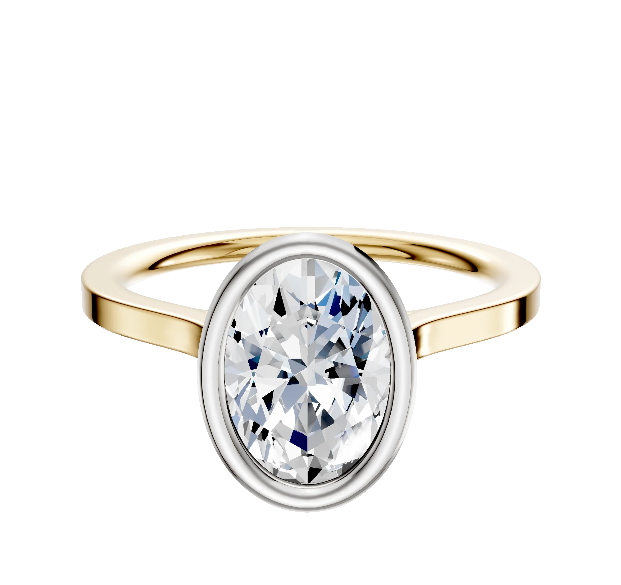 18K Two Tone Bezel Full Bezel North/South Cathedral Flat 1.5mm Engagement Ring