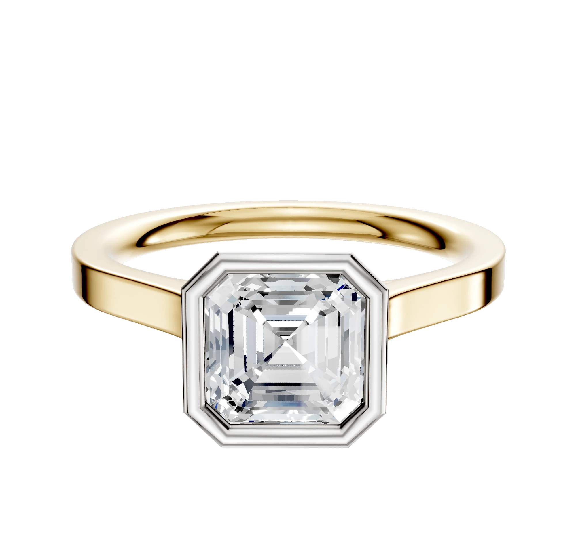 18K Two Tone Bezel Full Bezel North/South Cathedral Flat 2.0mm Engagement Ring