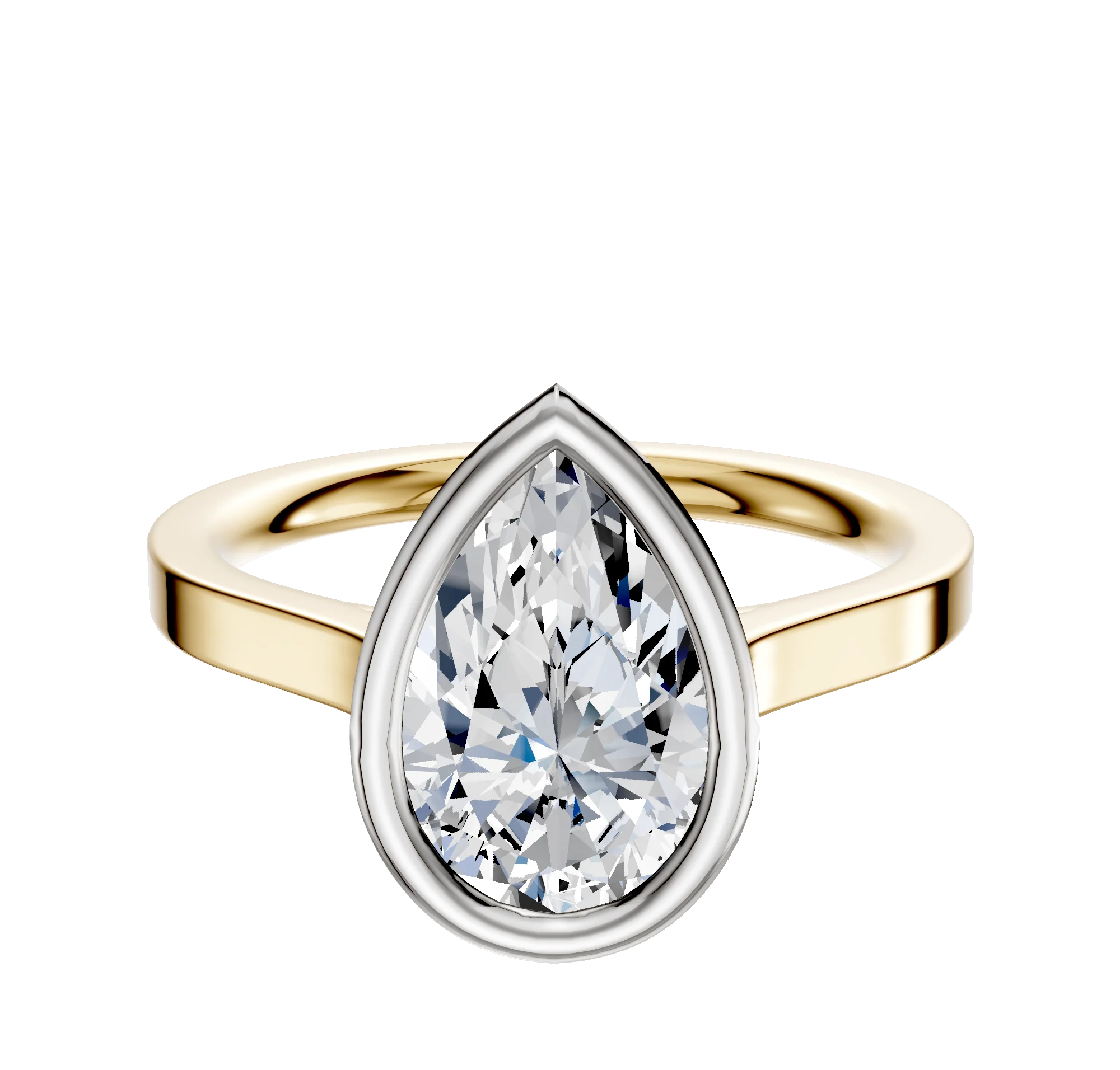18K Two Tone Bezel Full Bezel North/South Cathedral Flat 2.0mm Engagement Ring