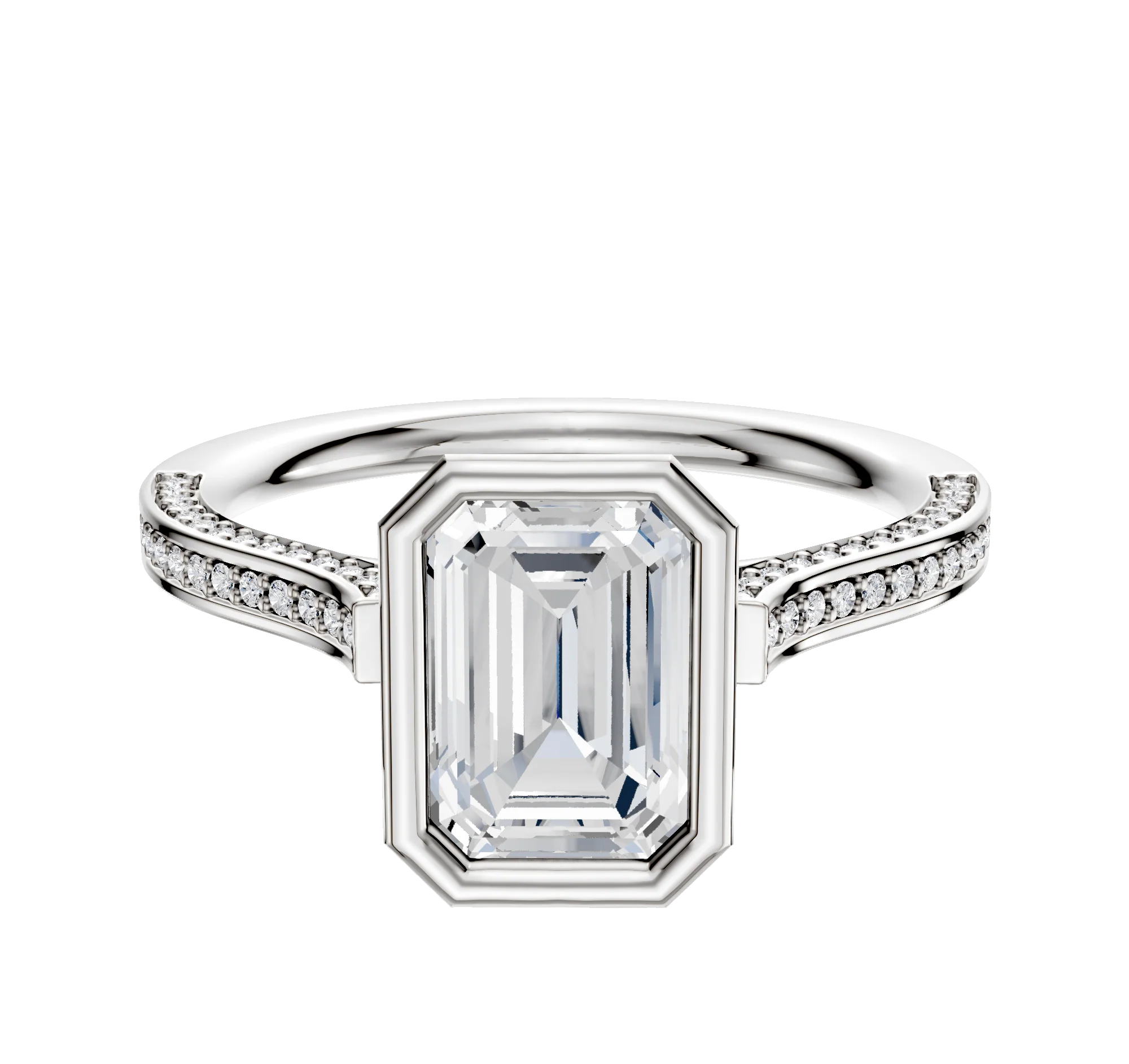 18K Two Tone Bezel Full Bezel North/South Cathedral Flat 3-Row-Pave 2.0mm Engagement Ring