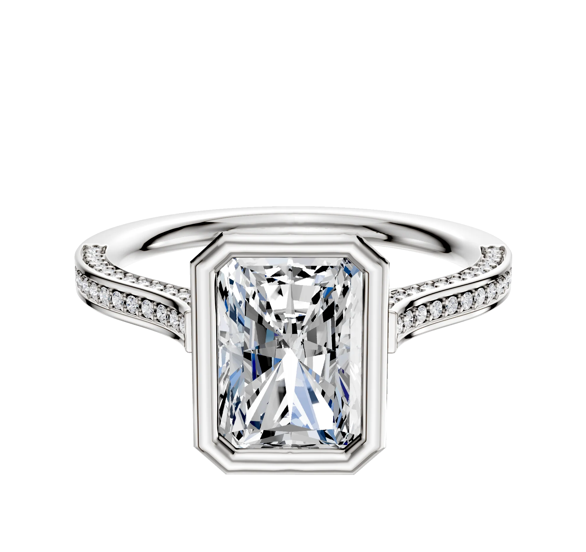 18K Two Tone Bezel Full Bezel North/South Cathedral Flat 3-Row-Pave 2.0mm Engagement Ring