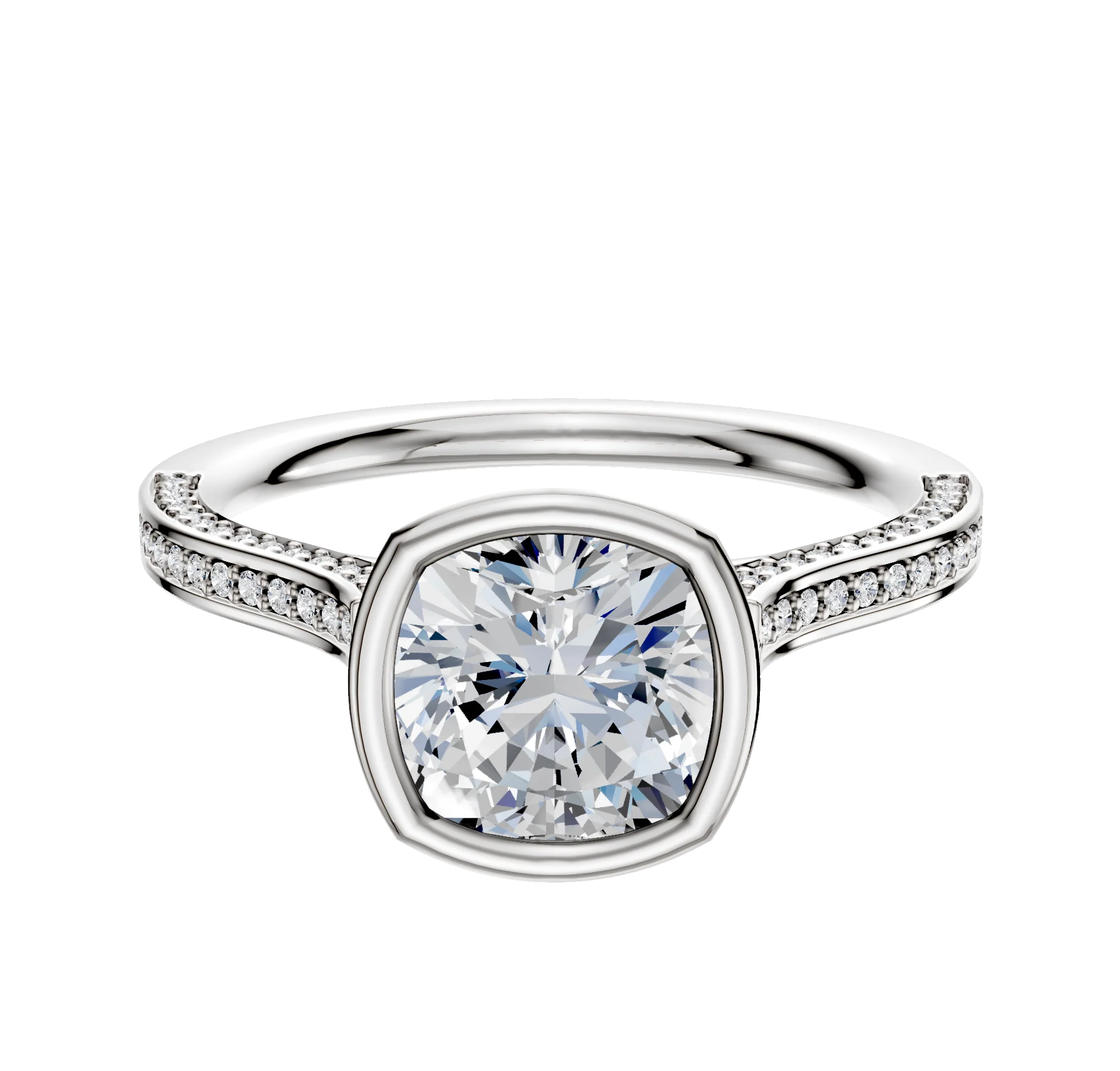 18K Two Tone Bezel Full Bezel North/South Cathedral Flat 3-Row-Pave 2.0mm Engagement Ring
