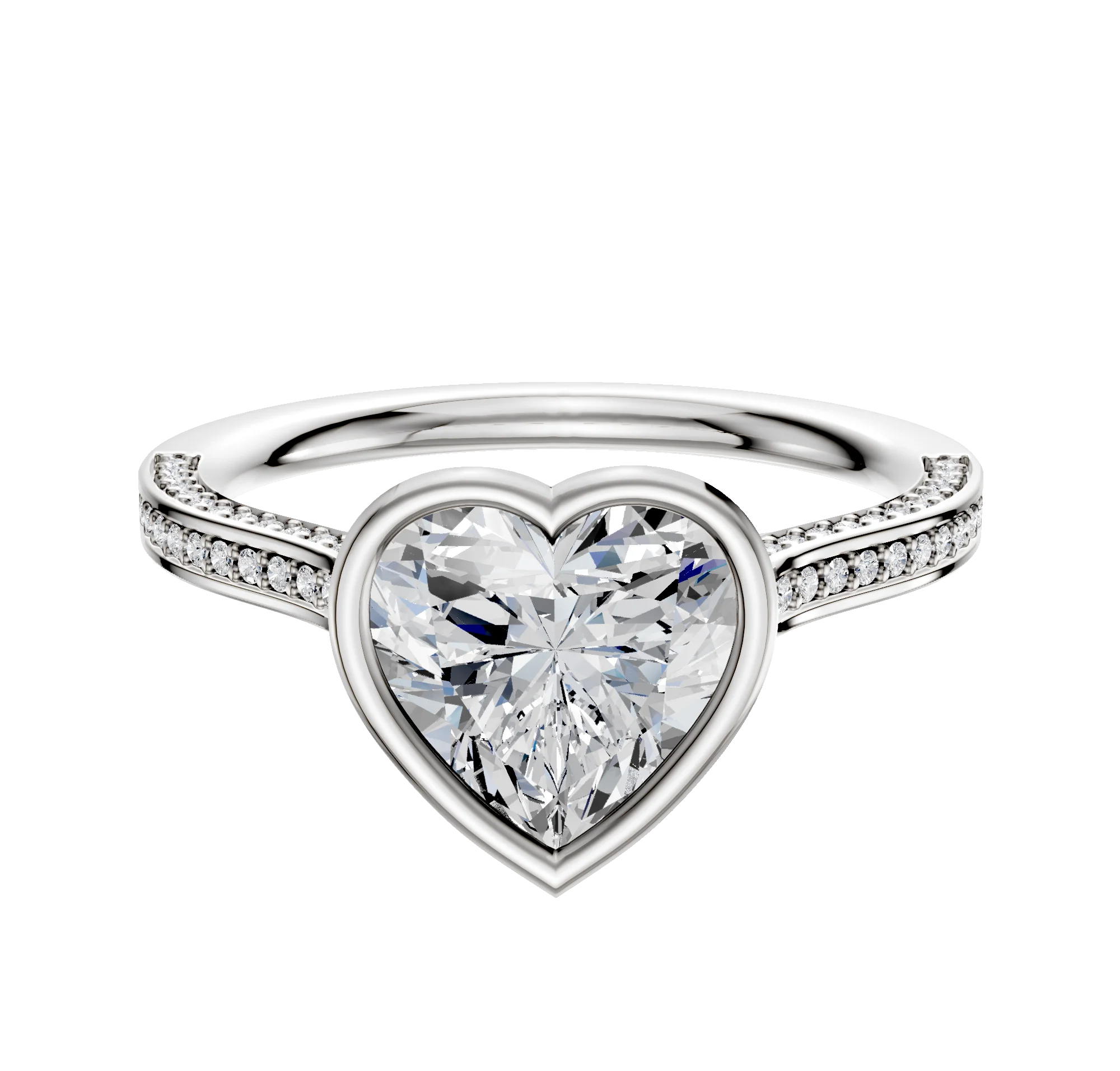 18K Two Tone Bezel Full Bezel North/South Cathedral Flat 3-Row-Pave 2.0mm Engagement Ring