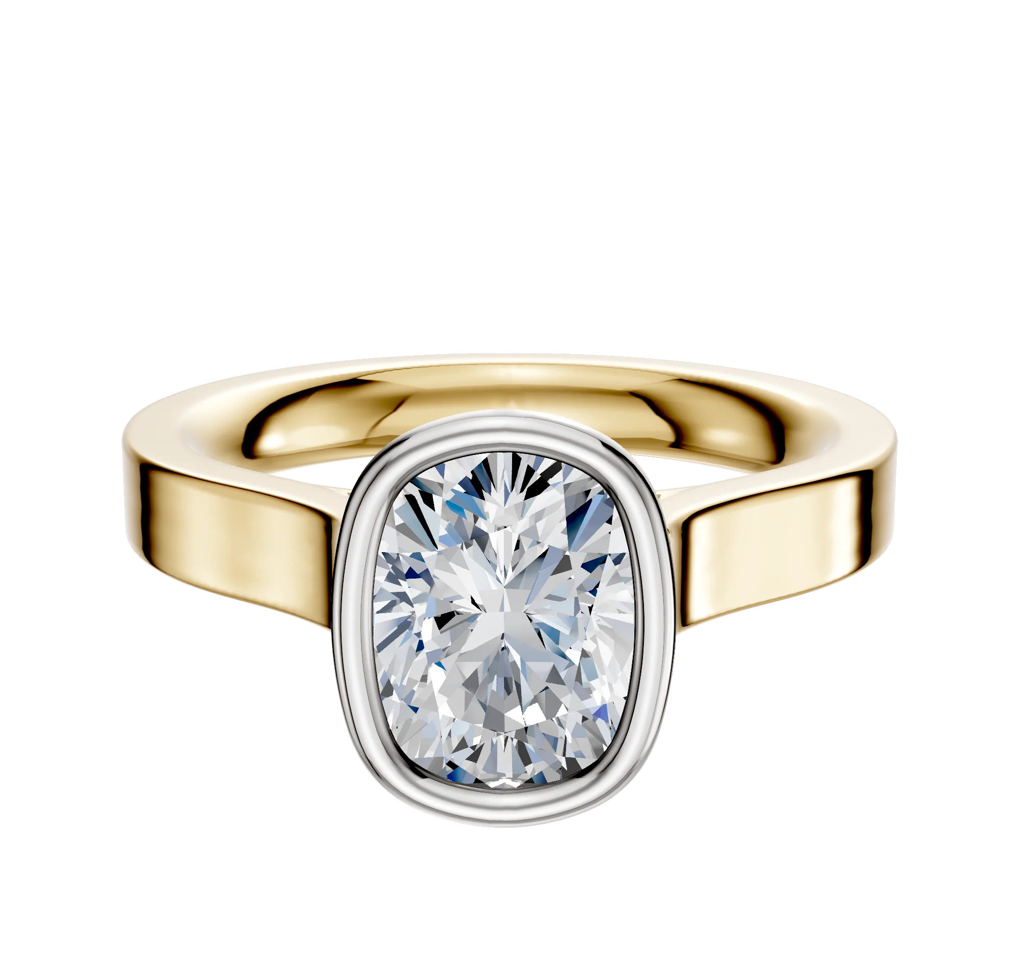 18K Two Tone Bezel Full Bezel North/South Cathedral Flat 3.0mm Engagement Ring