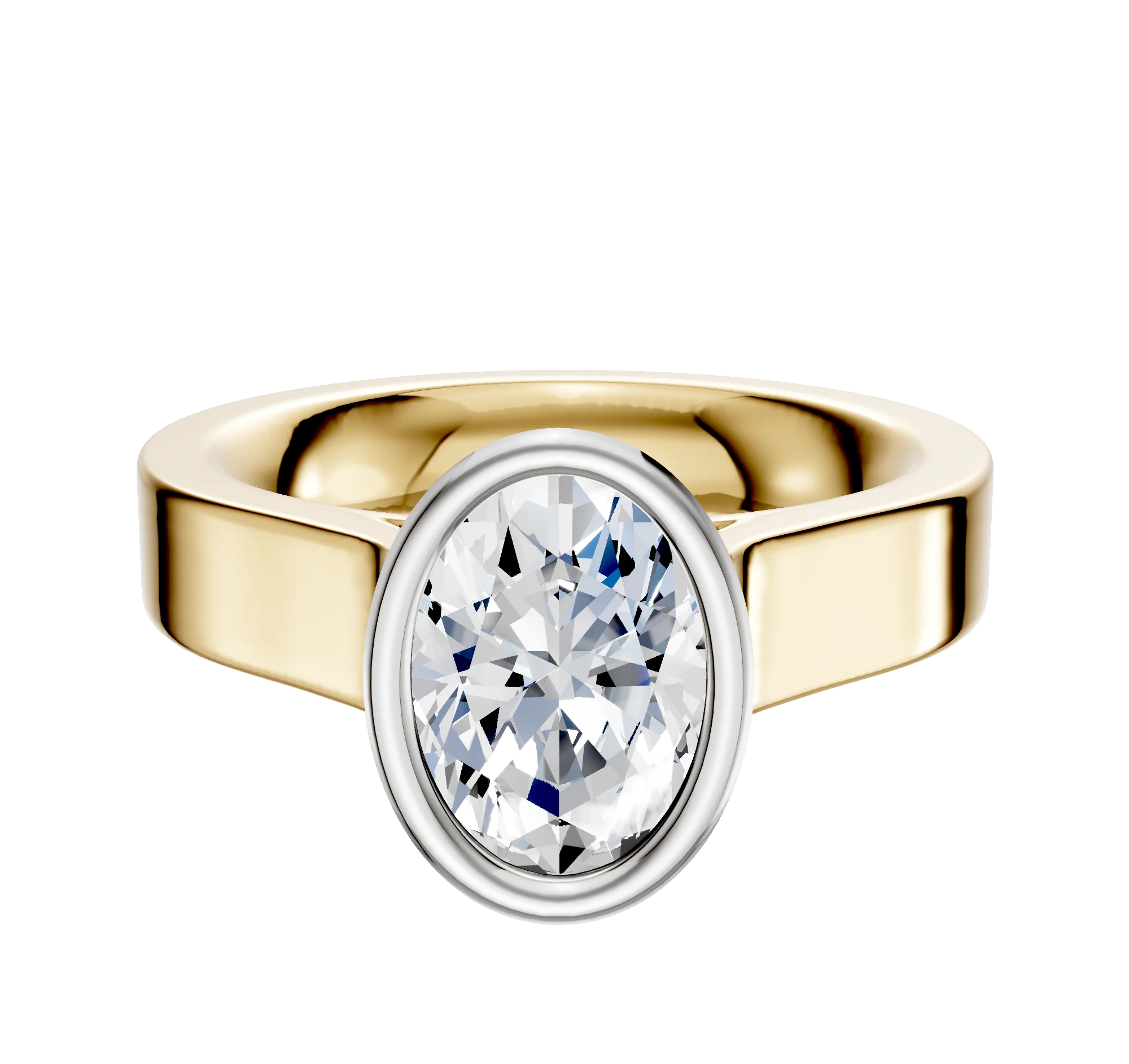 18K Two Tone Bezel Full Bezel North/South Cathedral Flat 4.0mm Engagement Ring