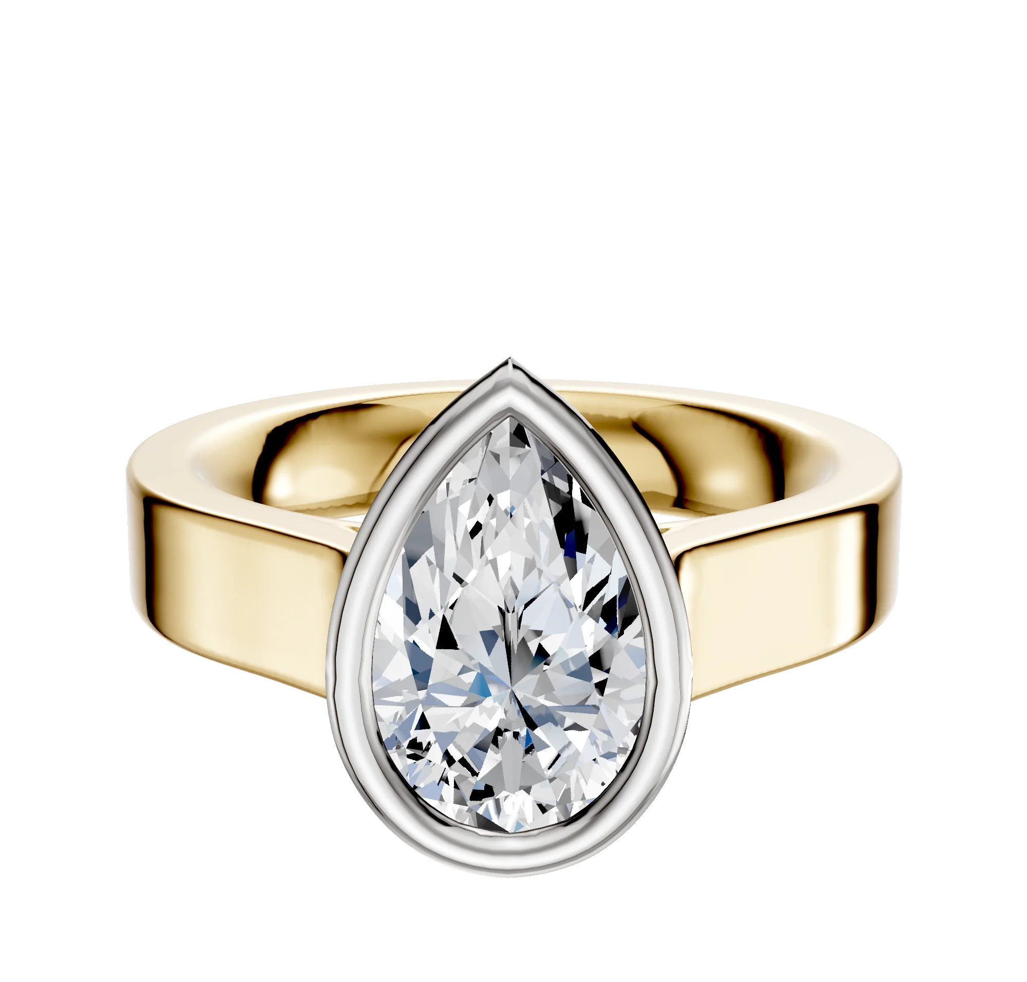 18K Two Tone Bezel Full Bezel North/South Cathedral Flat 4.0mm Engagement Ring