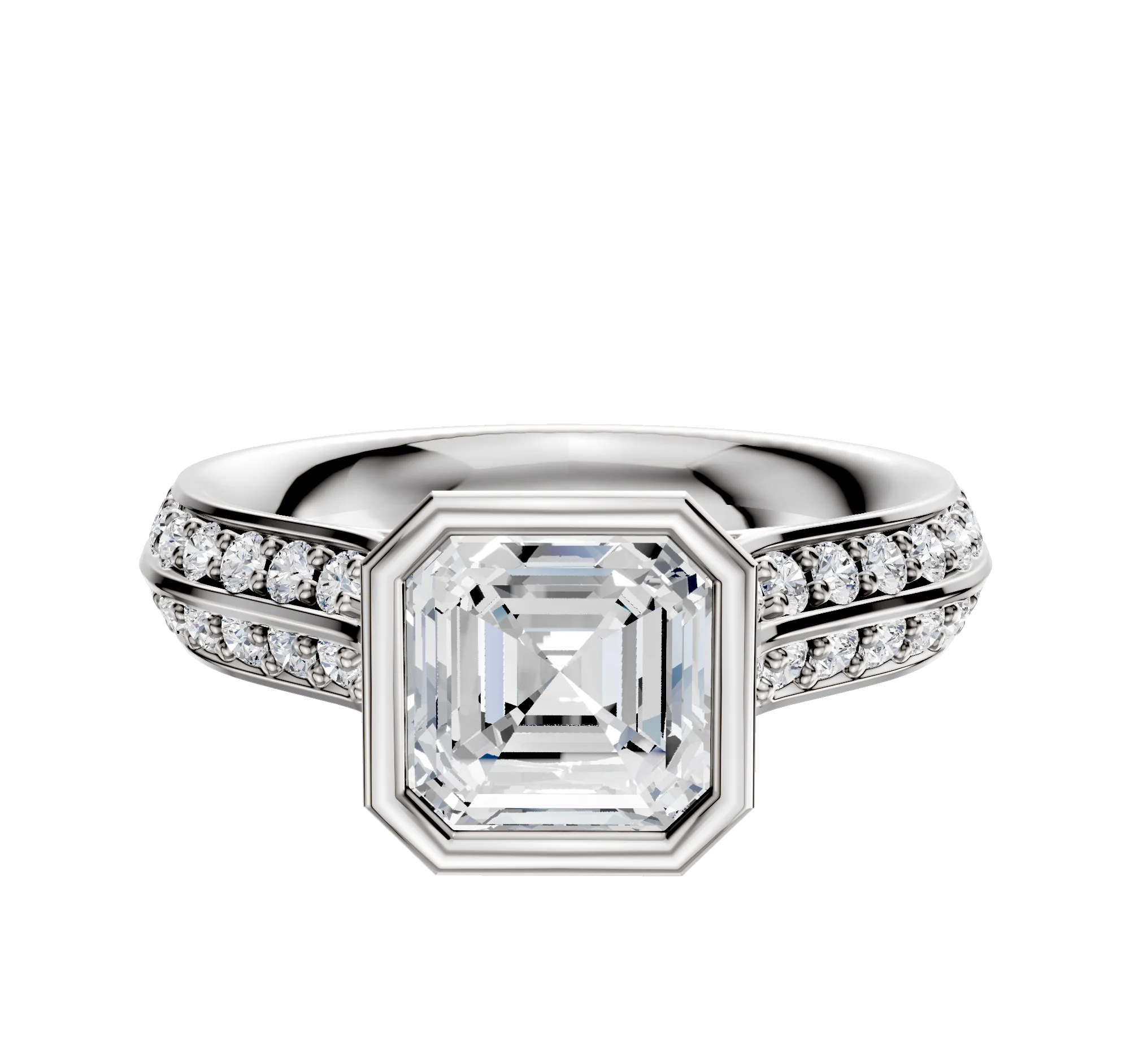 18K Two Tone Bezel Full Bezel North/South Cathedral Knife Edge 1-Row-Pave 2.5mm Engagement Ring