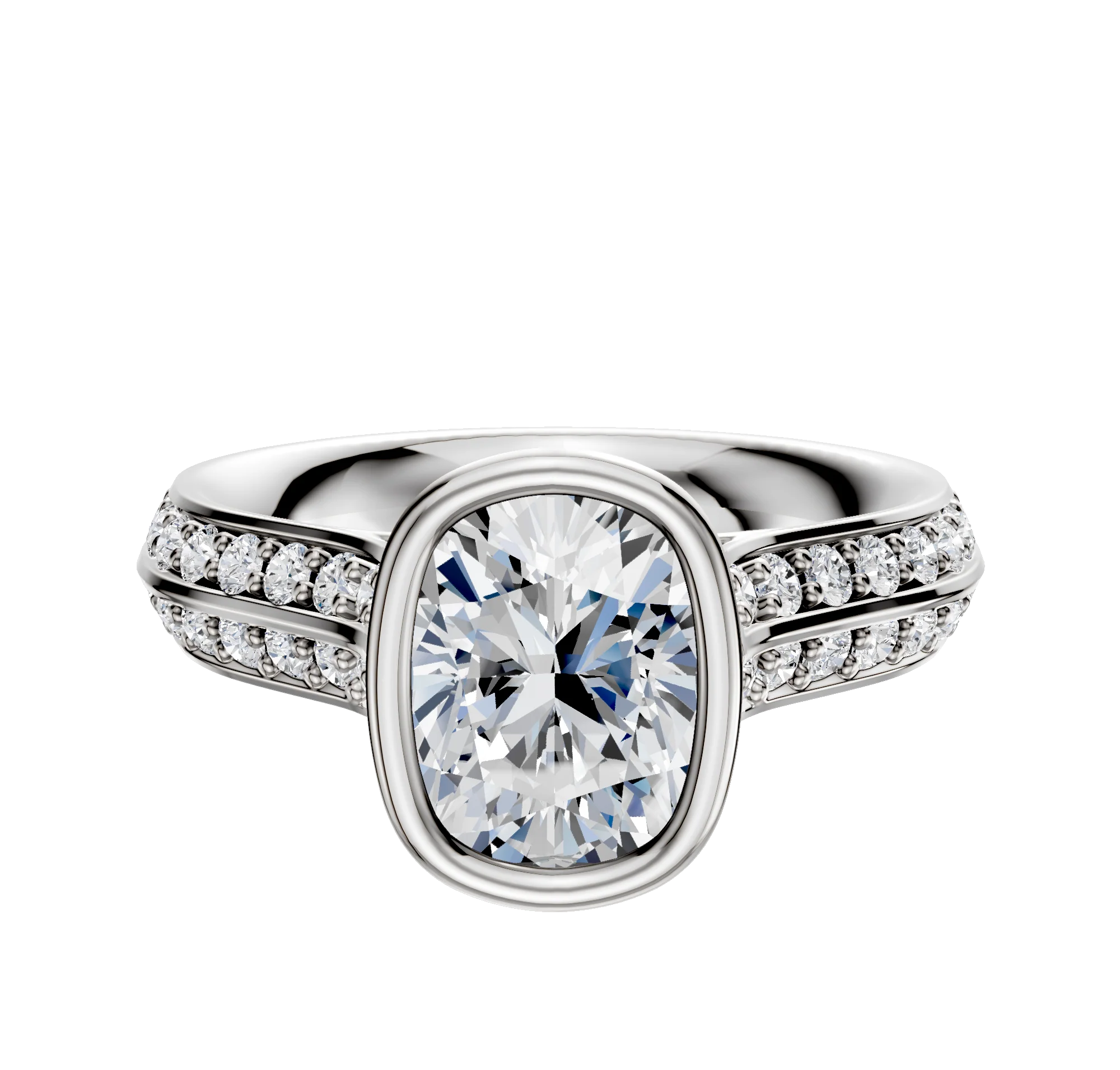 18K Two Tone Bezel Full Bezel North/South Cathedral Knife Edge 1-Row-Pave 2.5mm Engagement Ring