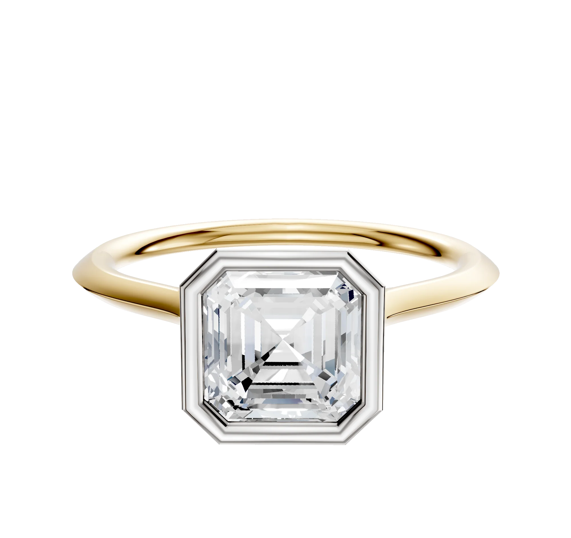 18K Two Tone Bezel Full Bezel North/South Cathedral Knife Edge 1.5mm Engagement Ring