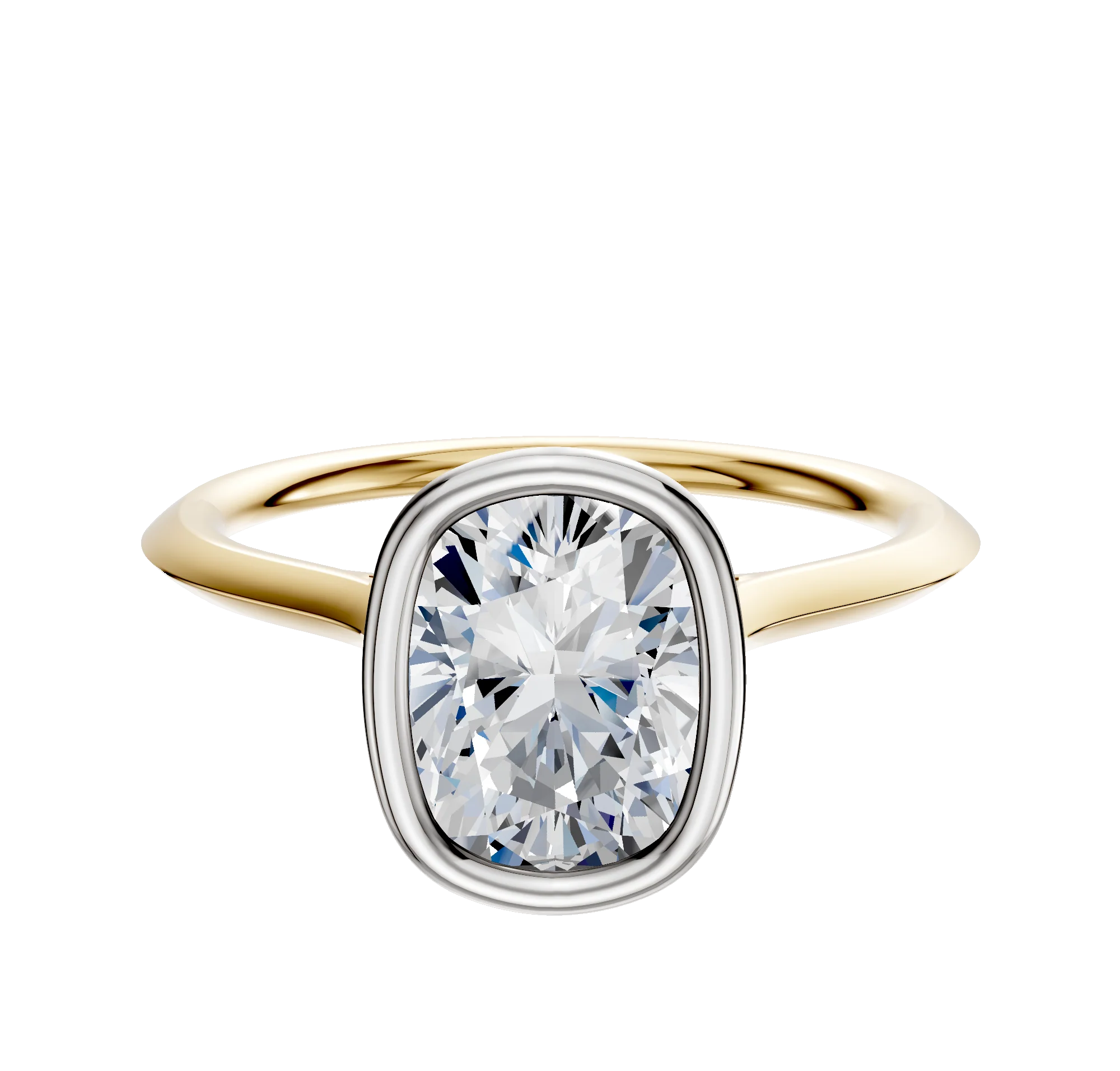 18K Two Tone Bezel Full Bezel North/South Cathedral Knife Edge 1.5mm Engagement Ring