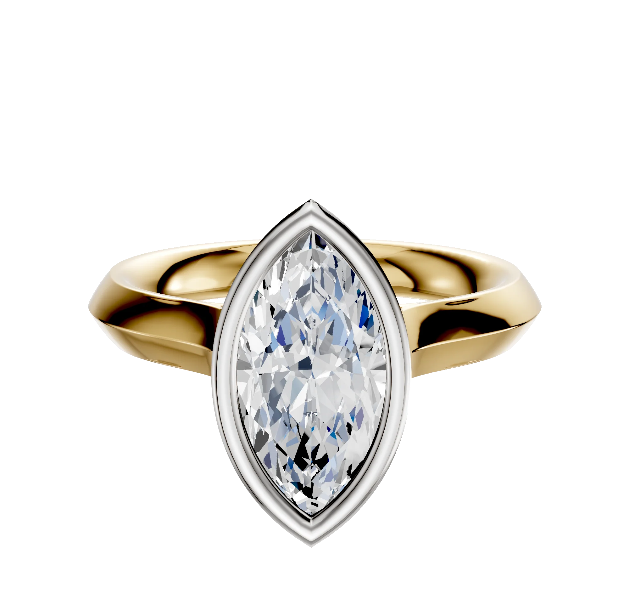 18K Two Tone Bezel Full Bezel North/South Cathedral Knife Edge 3.0mm Engagement Ring