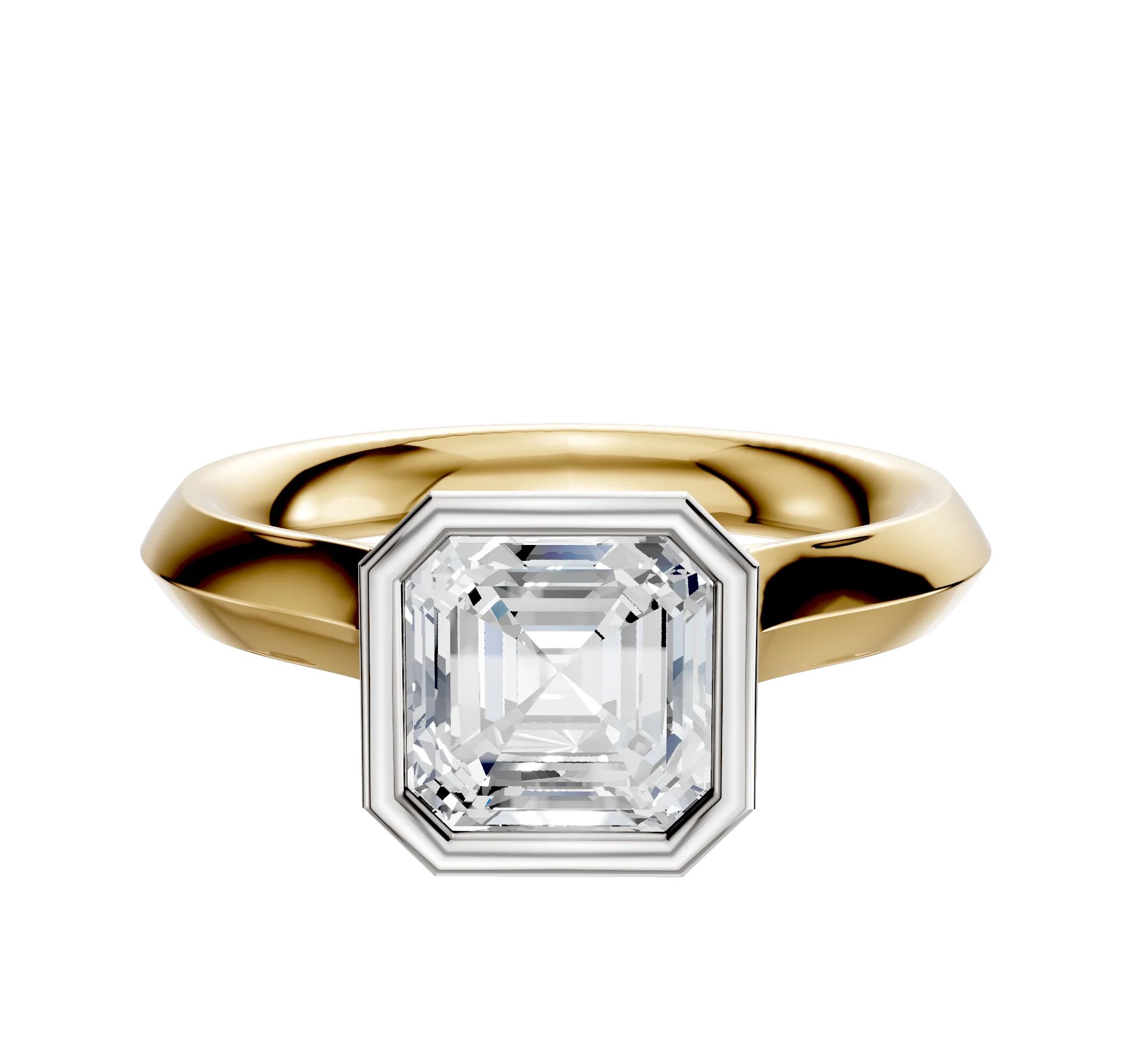18K Two Tone Bezel Full Bezel North/South Cathedral Knife Edge 3.0mm Engagement Ring