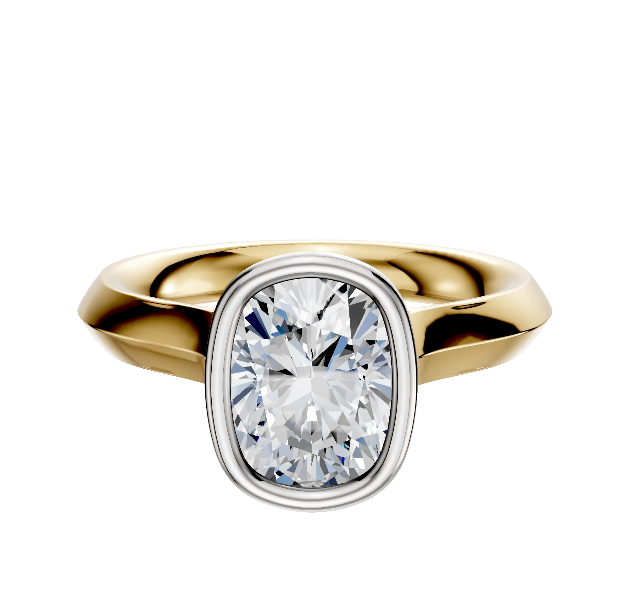 18K Two Tone Bezel Full Bezel North/South Cathedral Knife Edge 3.0mm Engagement Ring