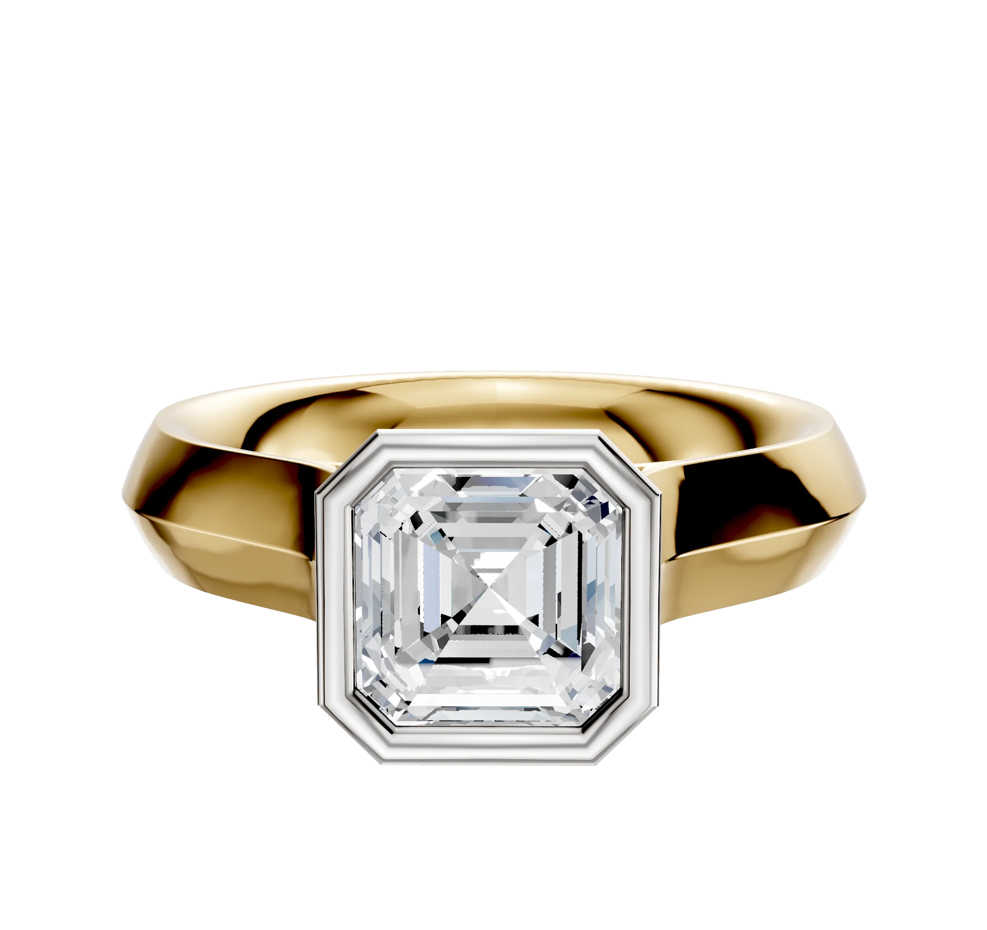 18K Two Tone Bezel Full Bezel North/South Cathedral Knife Edge 4.0mm Engagement Ring