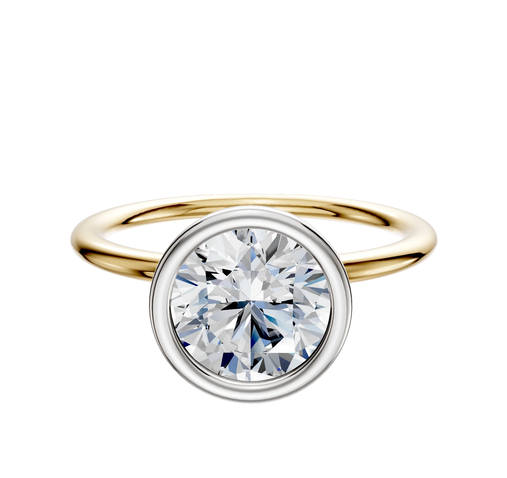 18K Two Tone Bezel Full Bezel North/South Classic Dome 1.5mm Engagement Ring