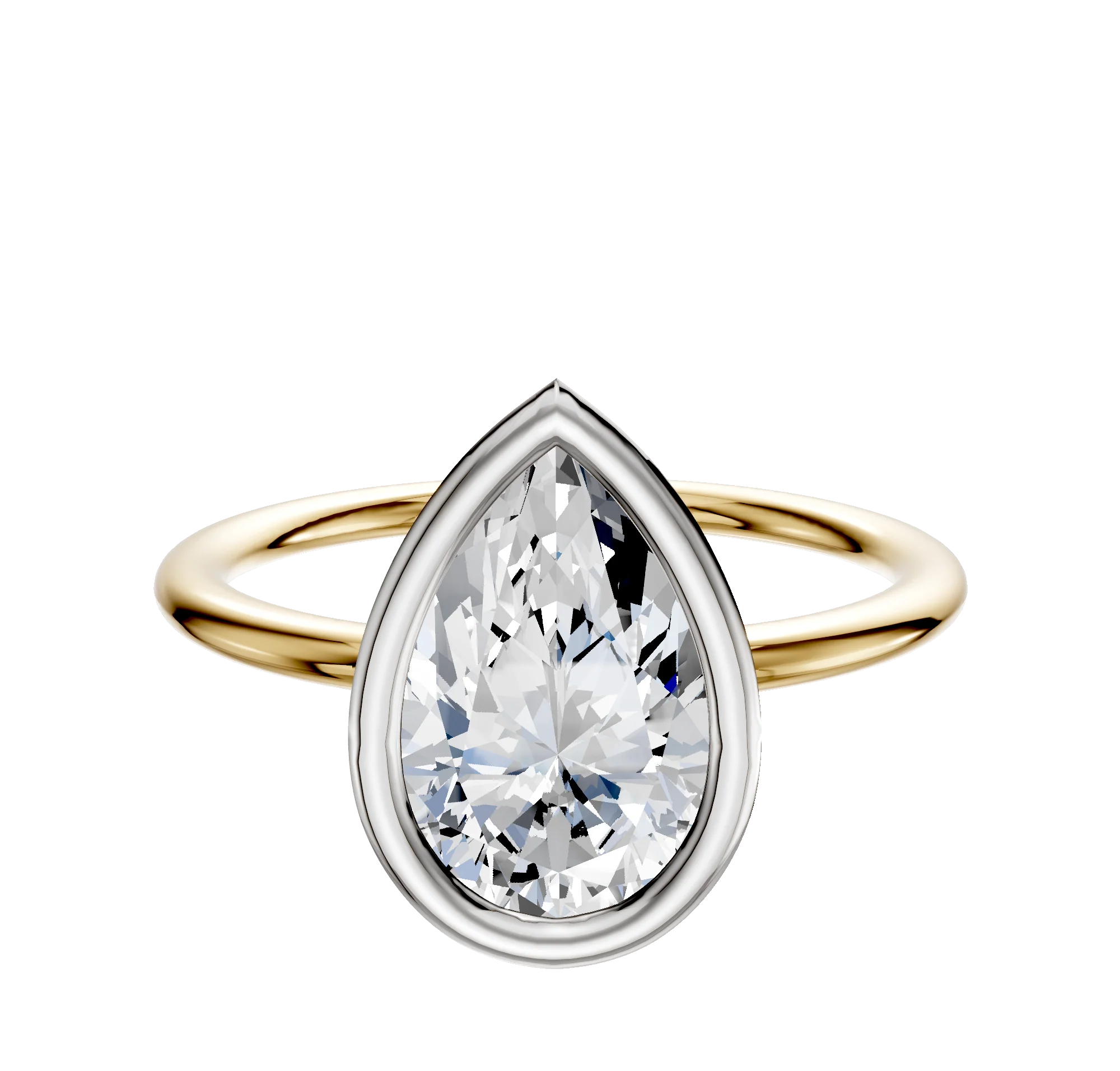 18K Two Tone Bezel Full Bezel North/South Classic Dome 1.5mm Engagement Ring