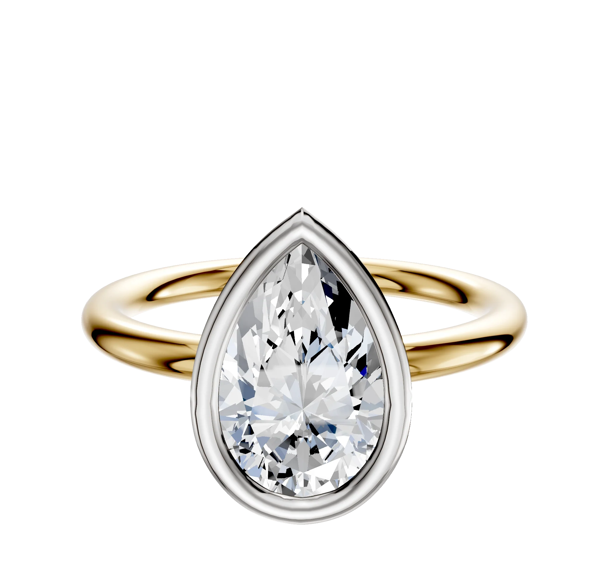 18K Two Tone Bezel Full Bezel North/South Classic Dome 2.0mm Engagement Ring