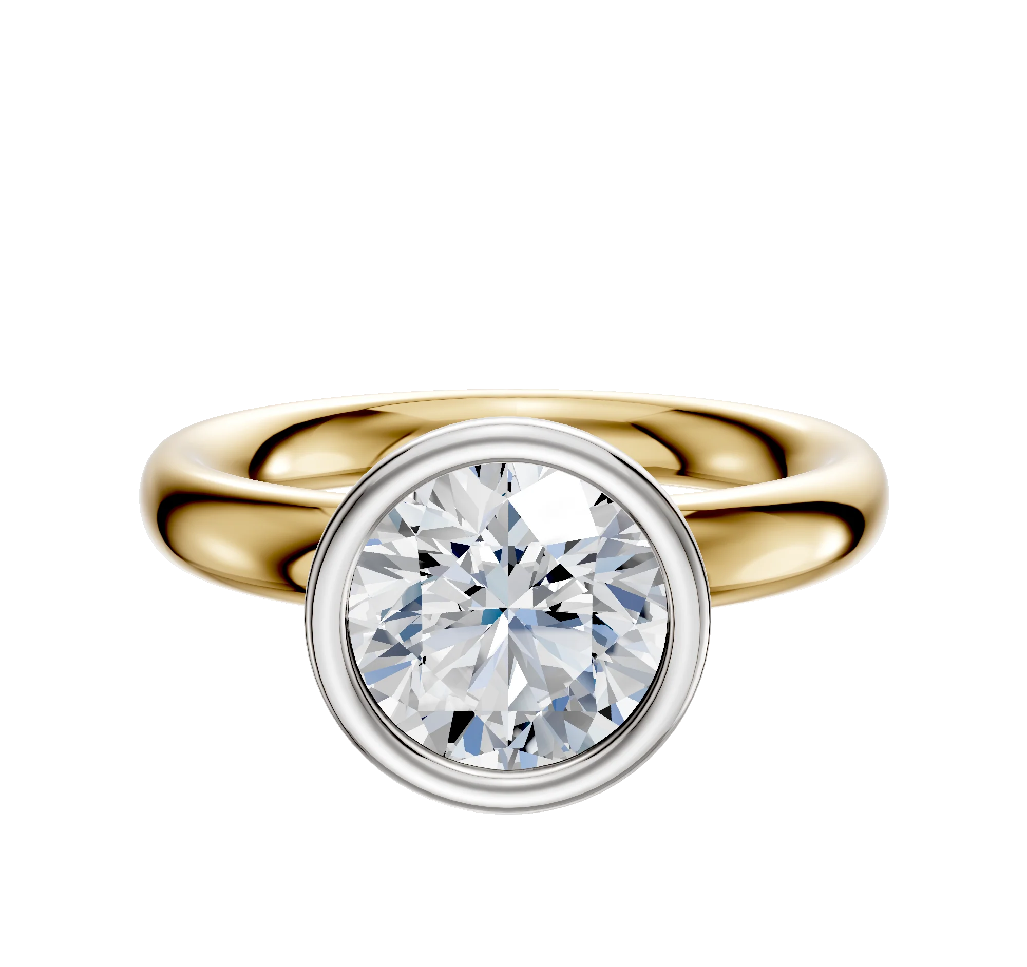 18K Two Tone Bezel Full Bezel North/South Classic Dome 3.0mm Engagement Ring