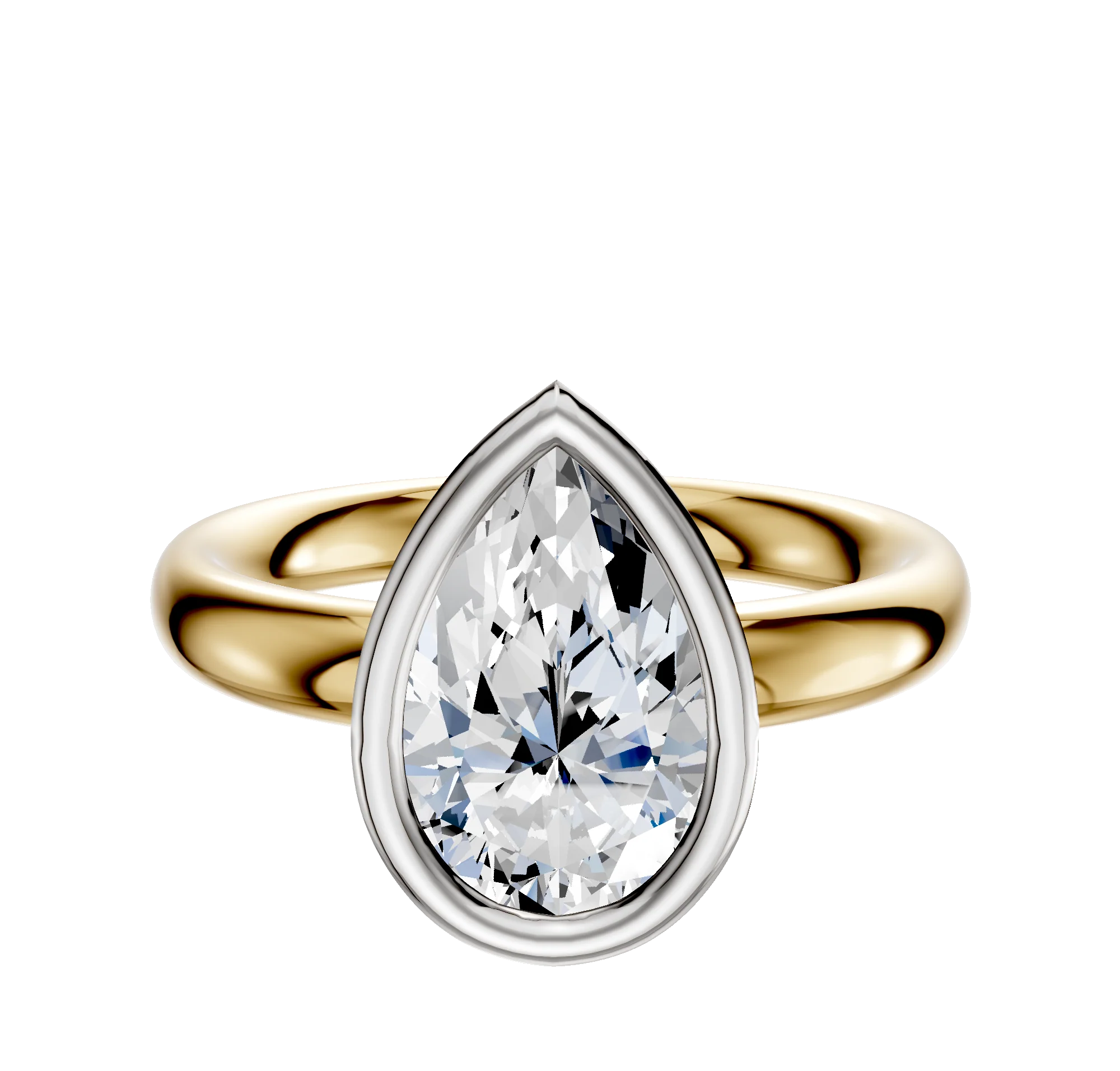 18K Two Tone Bezel Full Bezel North/South Classic Dome 3.0mm Engagement Ring