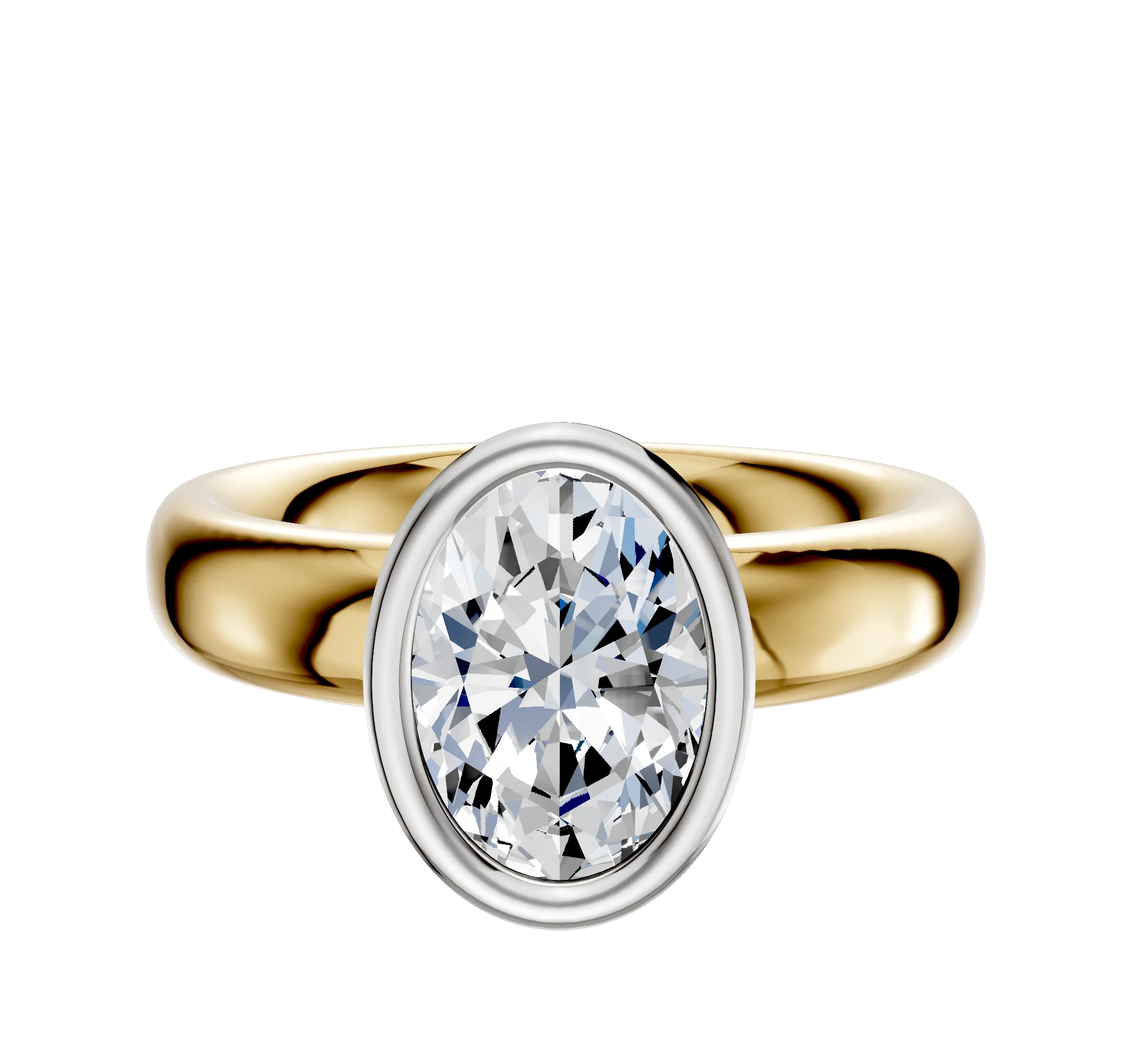 18K Two Tone Bezel Full Bezel North/South Classic Dome 4.0mm Engagement Ring