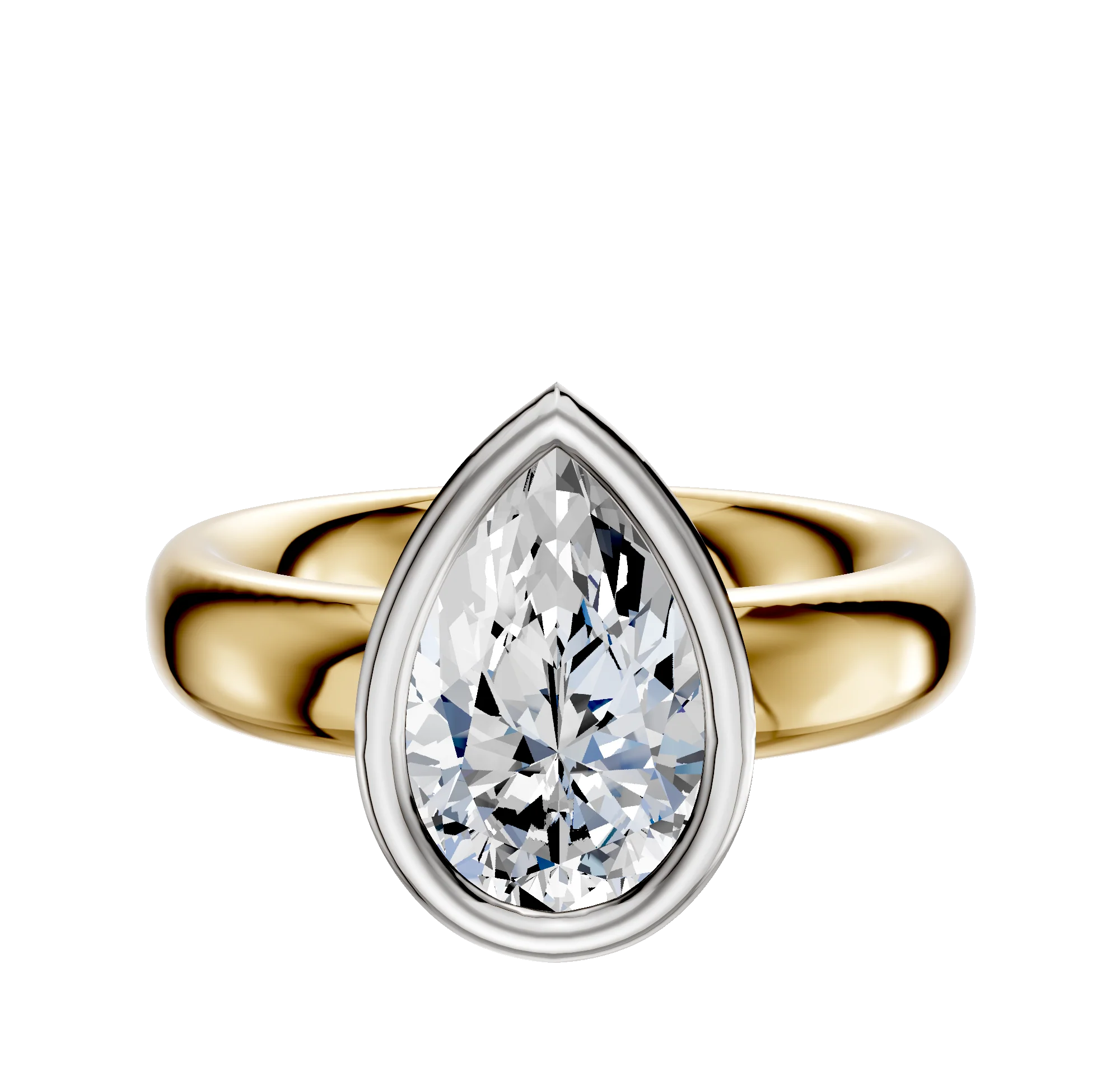 18K Two Tone Bezel Full Bezel North/South Classic Dome 4.0mm Engagement Ring