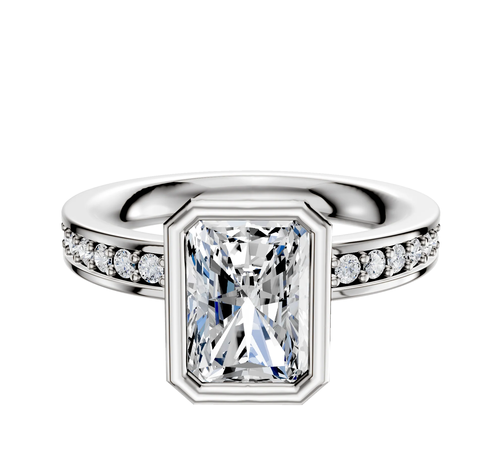 18K Two Tone Bezel Full Bezel North/South Classic Flat 1-Row-Pave 2.5mm Engagement Ring