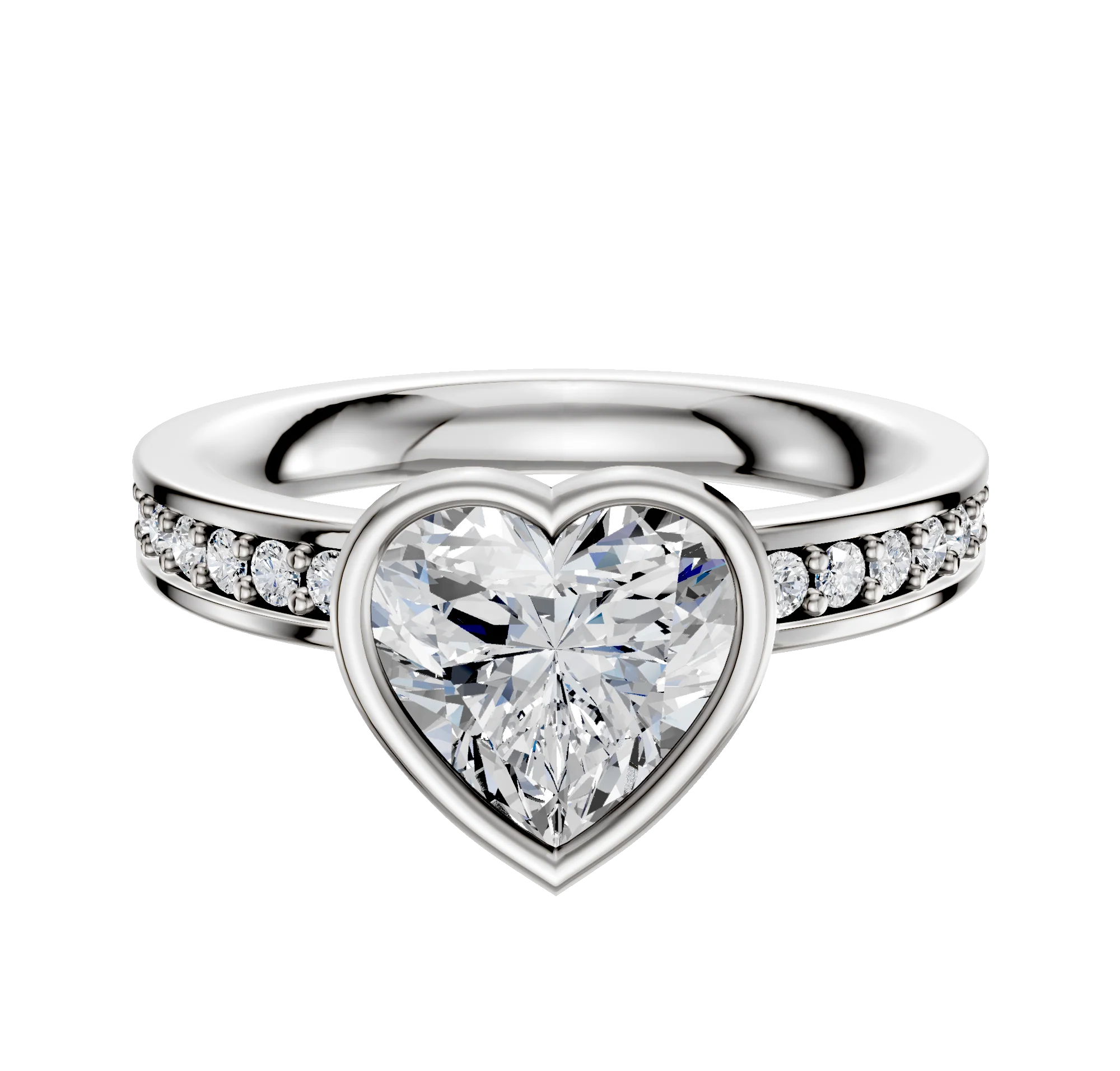 18K Two Tone Bezel Full Bezel North/South Classic Flat 1-Row-Pave 2.5mm Engagement Ring