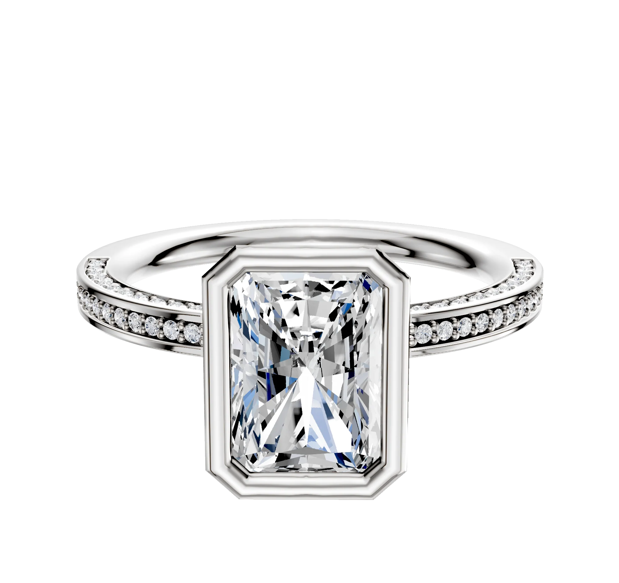 18K Two Tone Bezel Full Bezel North/South Classic Flat 3-Row-Pave 2.0mm Engagement Ring