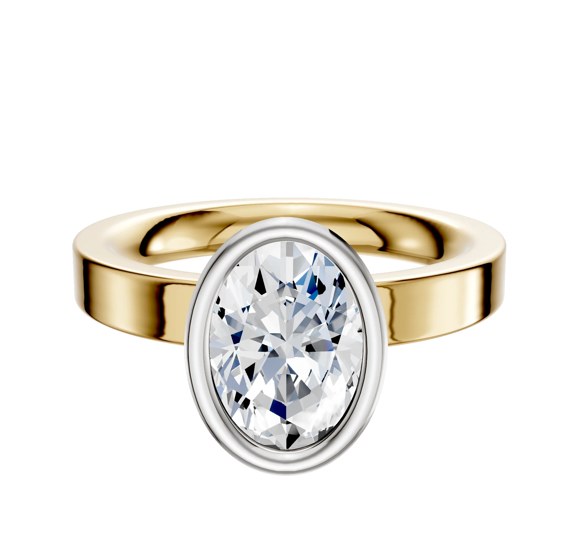 18K Two Tone Bezel Full Bezel North/South Classic Flat 3.0mm Engagement Ring