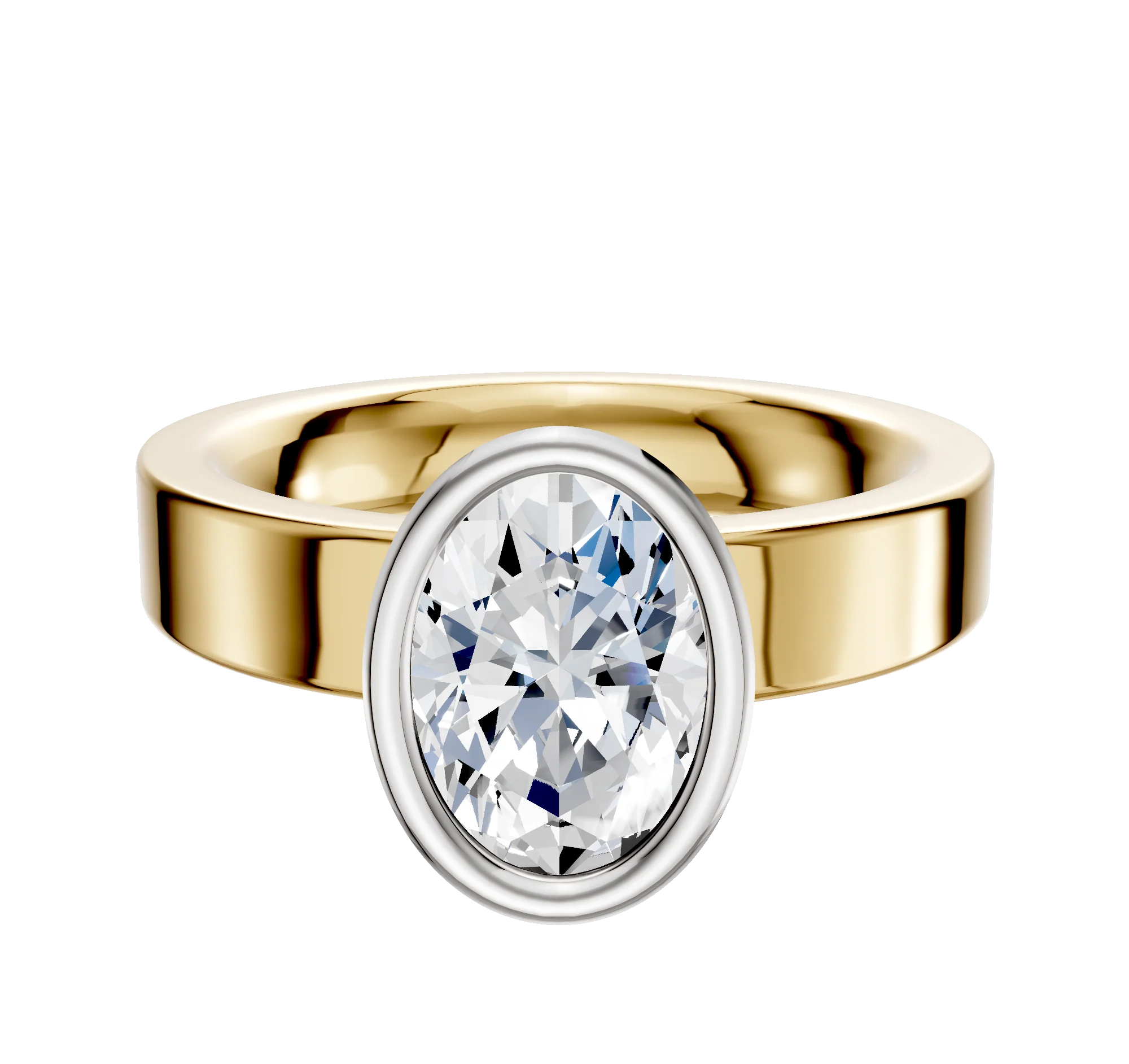 18K Two Tone Bezel Full Bezel North/South Classic Flat 4.0mm Engagement Ring