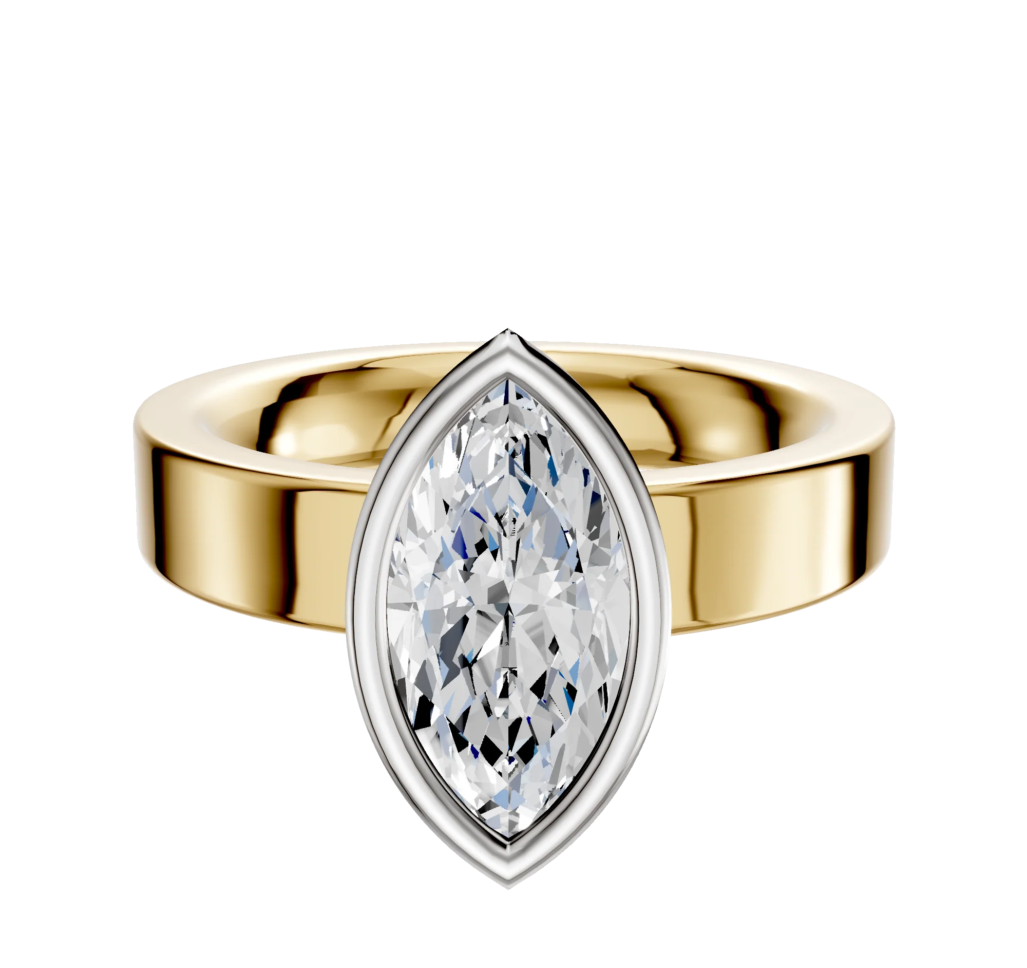 18K Two Tone Bezel Full Bezel North/South Classic Flat 4.0mm Engagement Ring