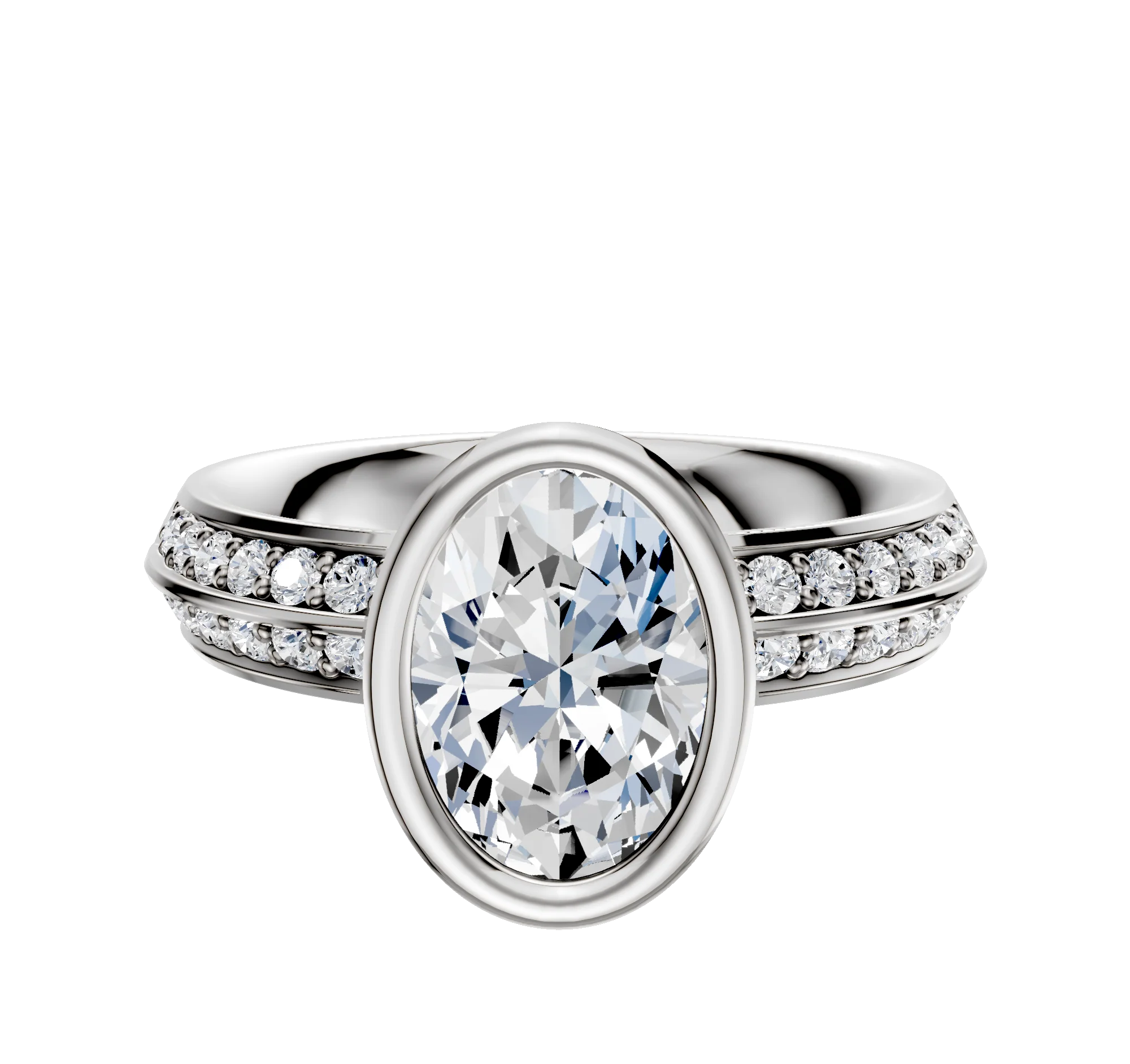 18K Two Tone Bezel Full Bezel North/South Classic Knife Edge 1-Row-Pave 2.5mm Engagement Ring