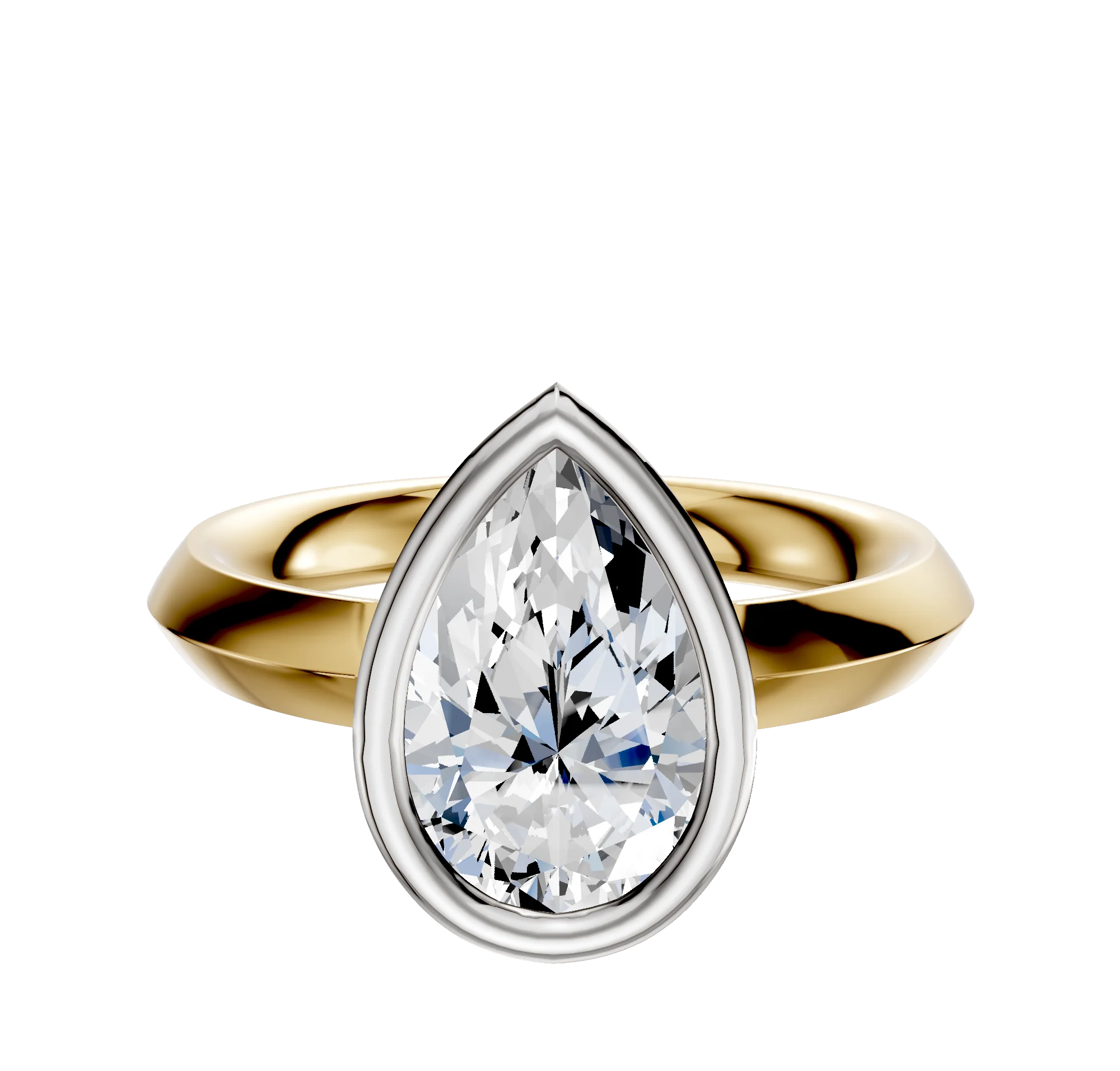18K Two Tone Bezel Full Bezel North/South Classic Knife Edge 3.0mm Engagement Ring