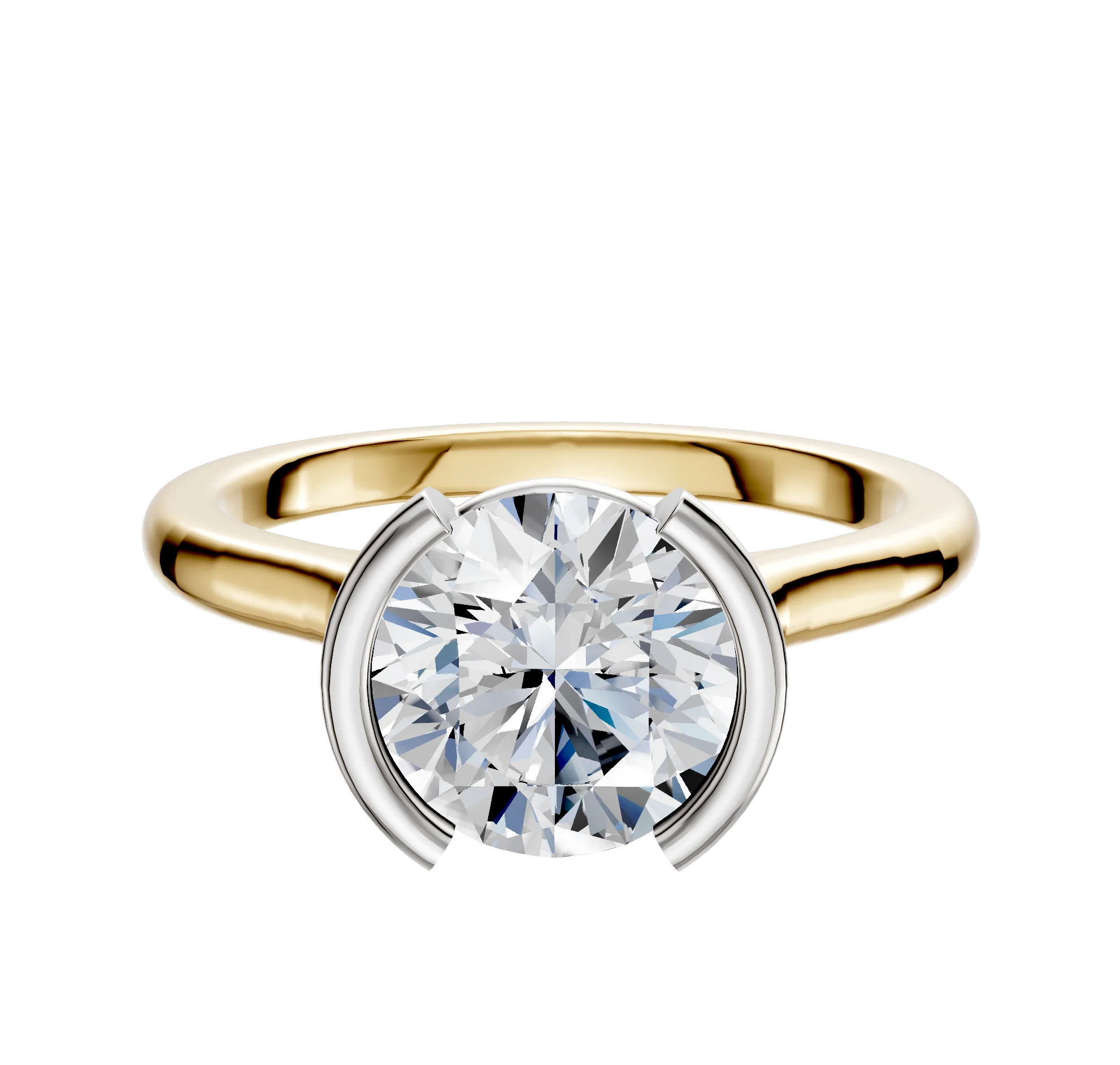 18K Two Tone Bezel Half Bezel North/South Cathedral Dome 2.0mm Engagement Ring