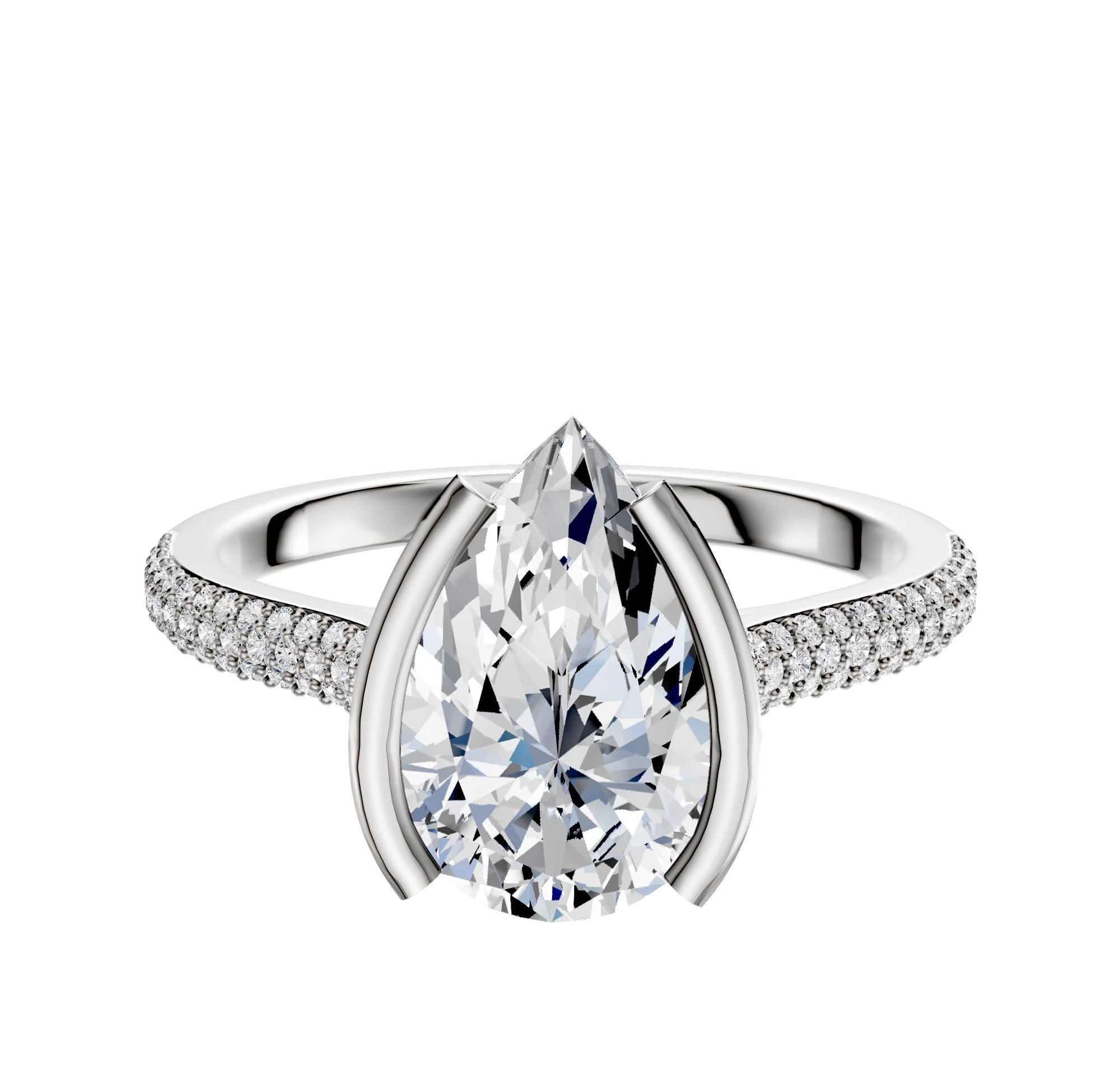 18K Two Tone Bezel Half Bezel North/South Cathedral Dome 3-Row-Pave 2.0mm Engagement Ring