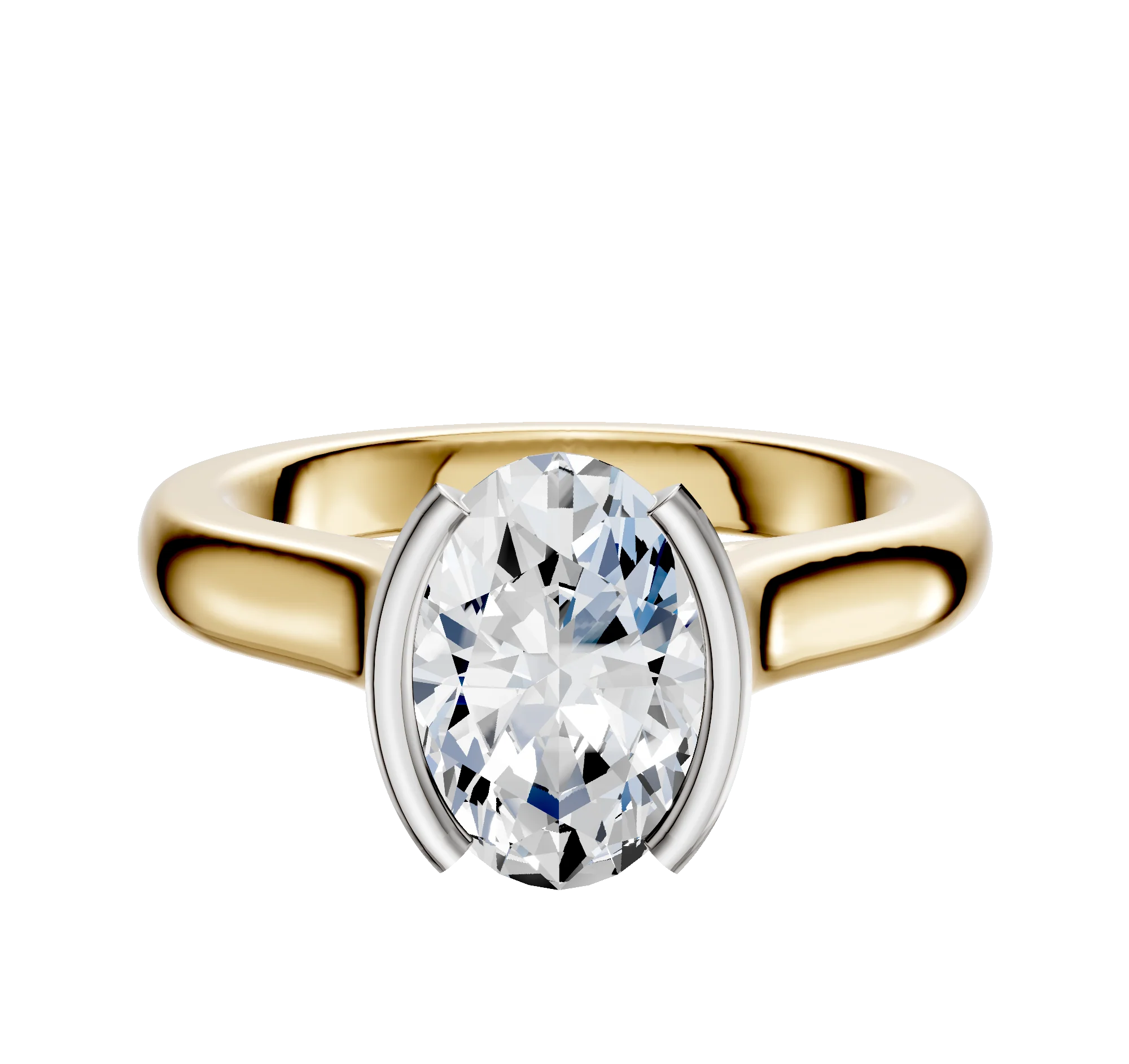 18K Two Tone Bezel Half Bezel North/South Cathedral Dome 3.0mm Engagement Ring