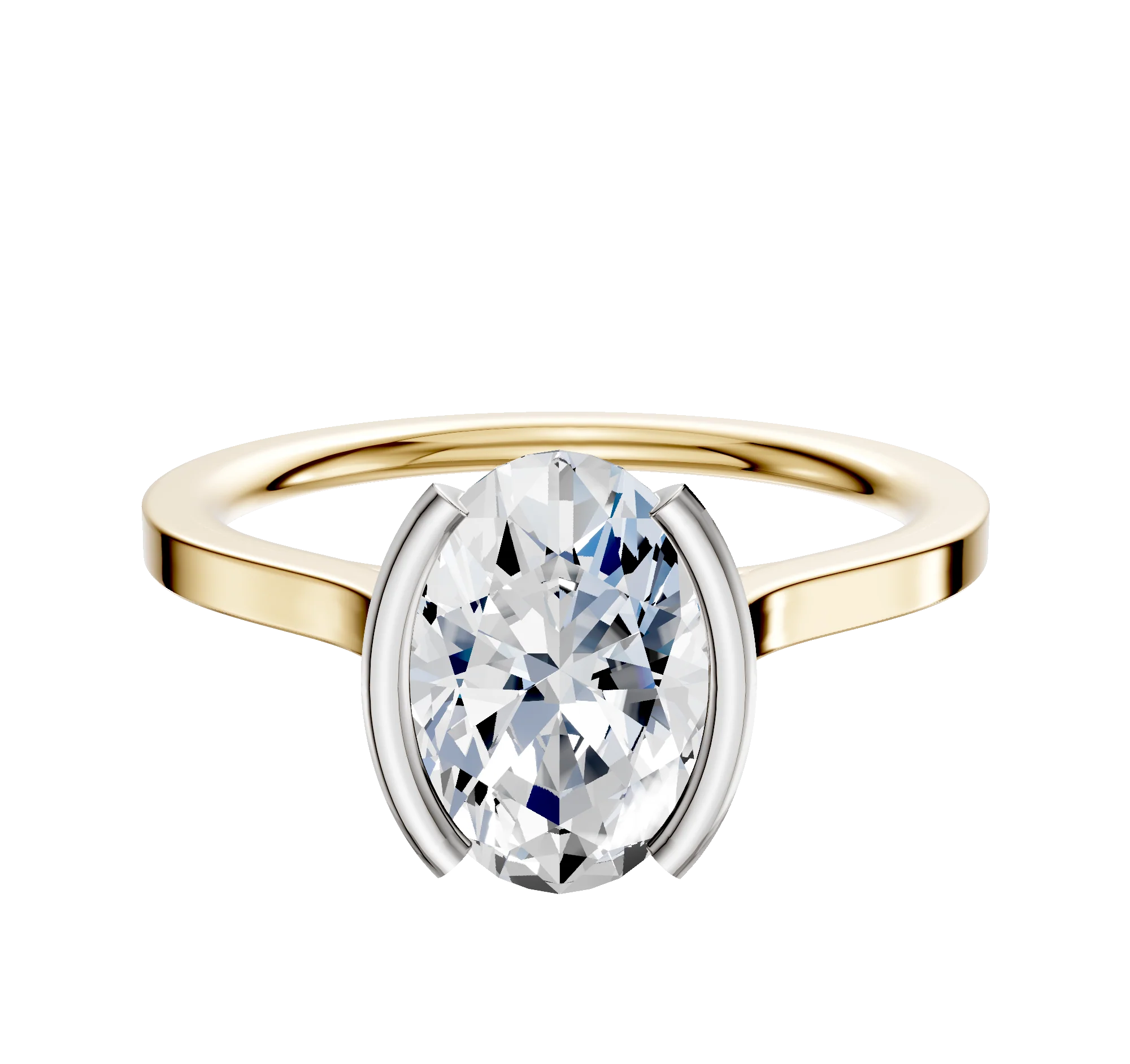 18K Two Tone Bezel Half Bezel North/South Cathedral Flat 1.5mm Engagement Ring