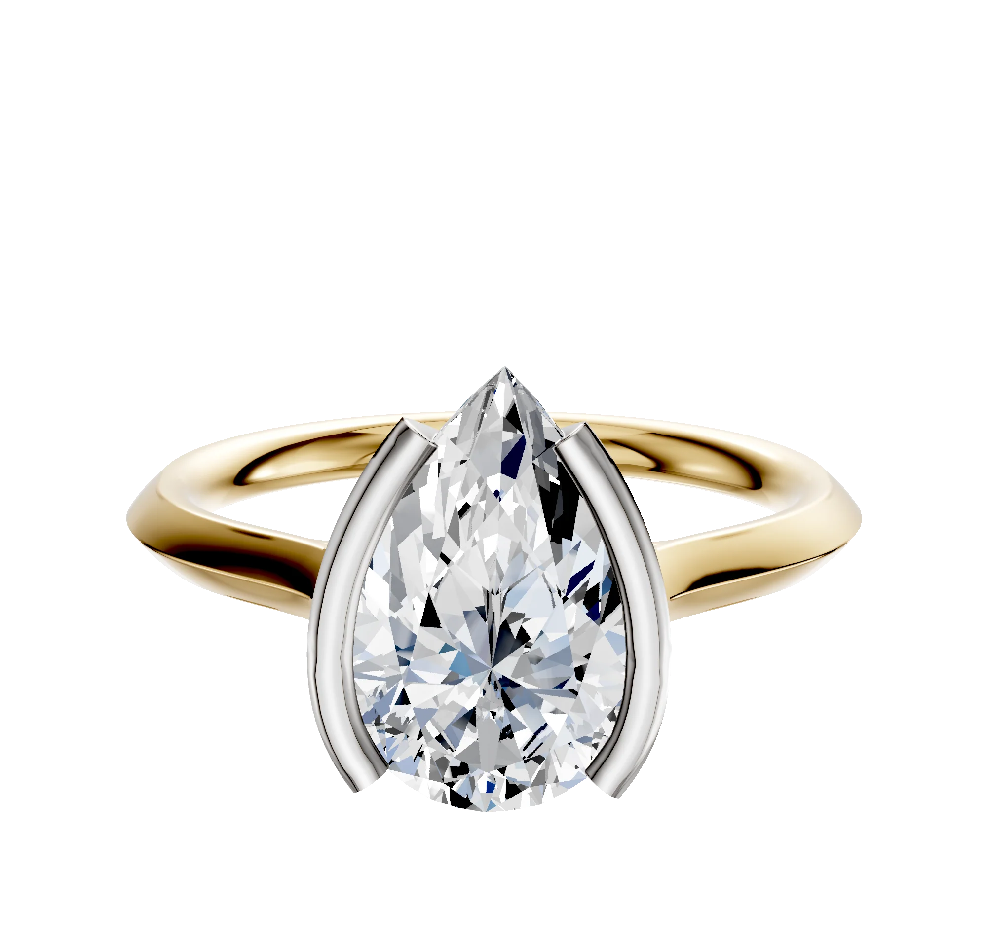 18K Two Tone Bezel Half Bezel North/South Cathedral Knife Edge 2.0mm Engagement Ring