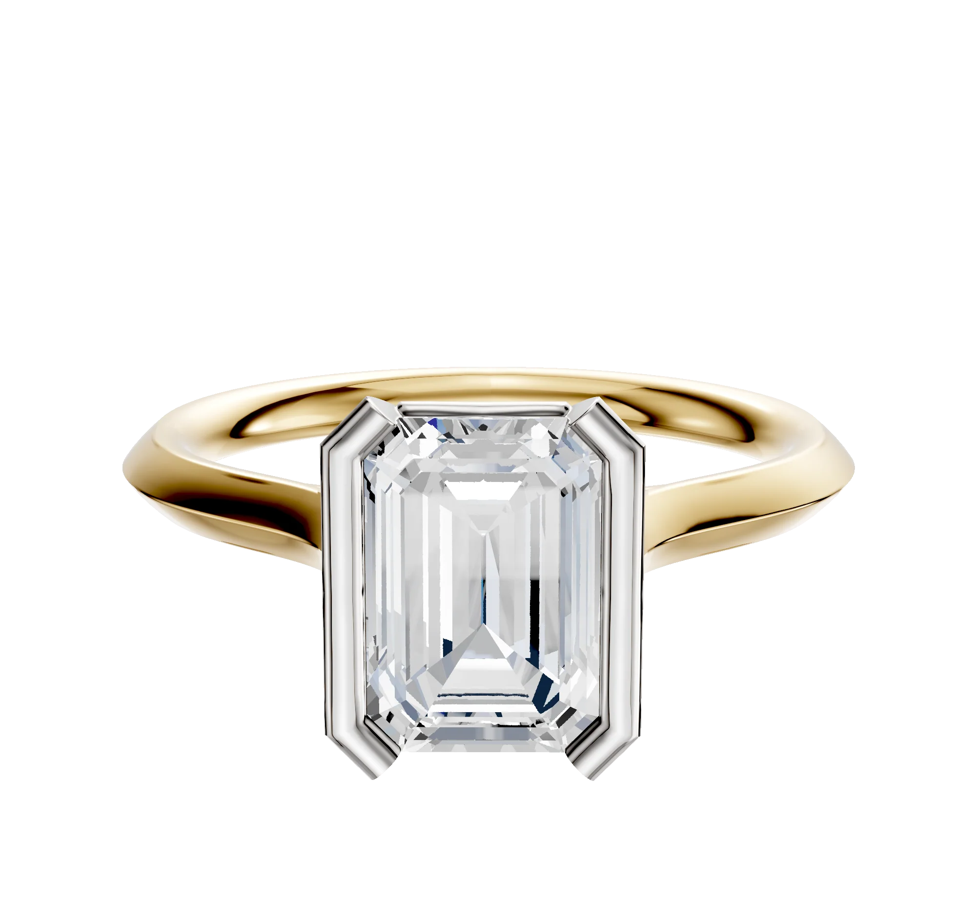 18K Two Tone Bezel Half Bezel North/South Cathedral Knife Edge 2.0mm Engagement Ring