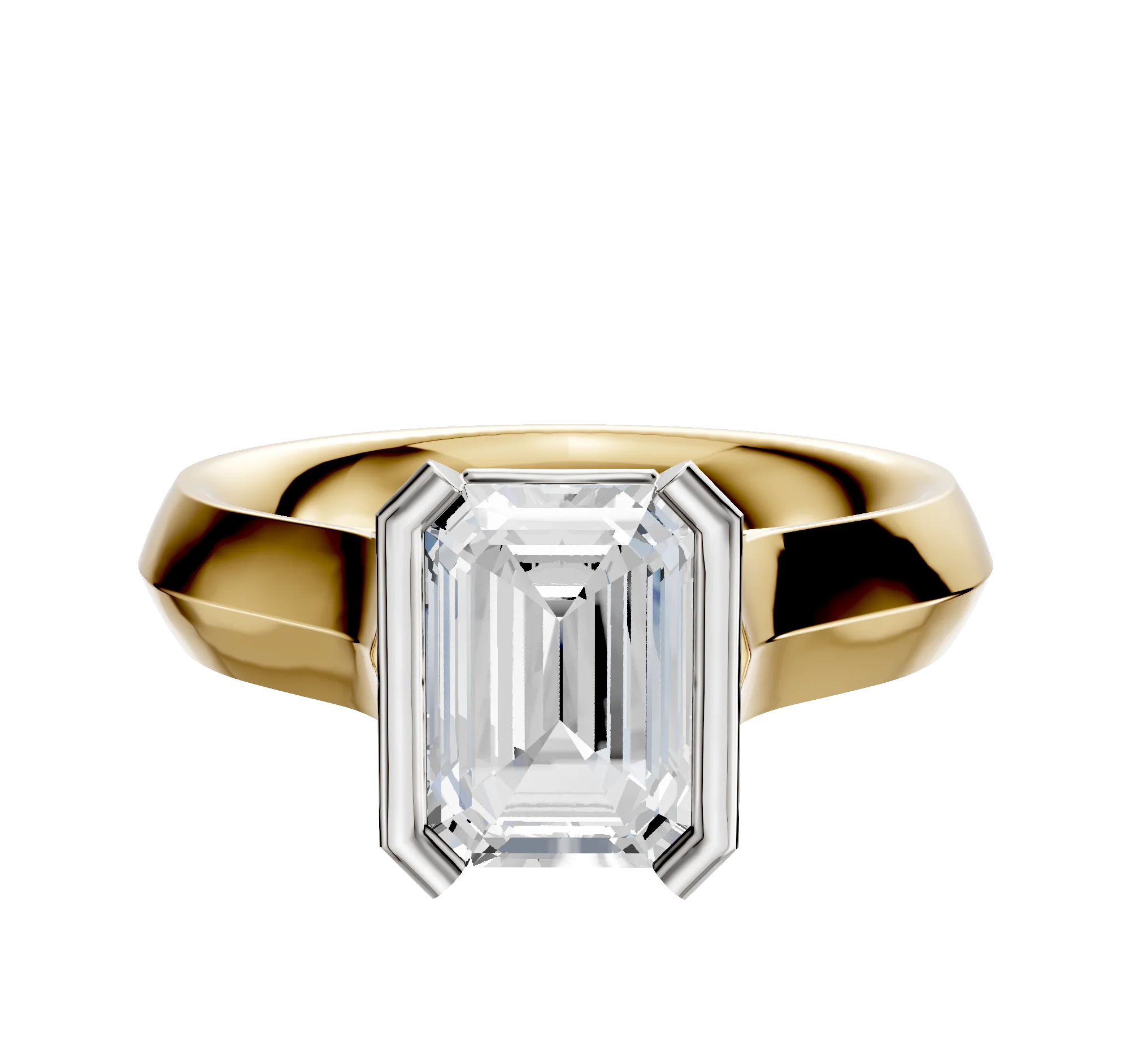 18K Two Tone Bezel Half Bezel North/South Cathedral Knife Edge 4.0mm Engagement Ring