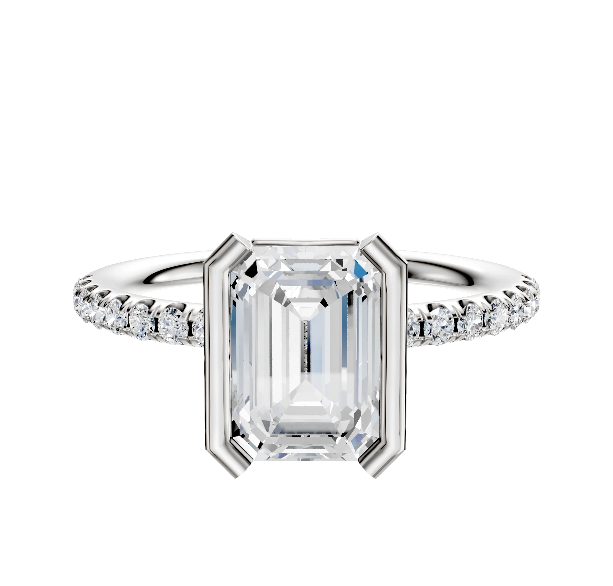18K Two Tone Bezel Half Bezel North/South Classic Dome 1-Row-Pave 2.5mm Engagement Ring