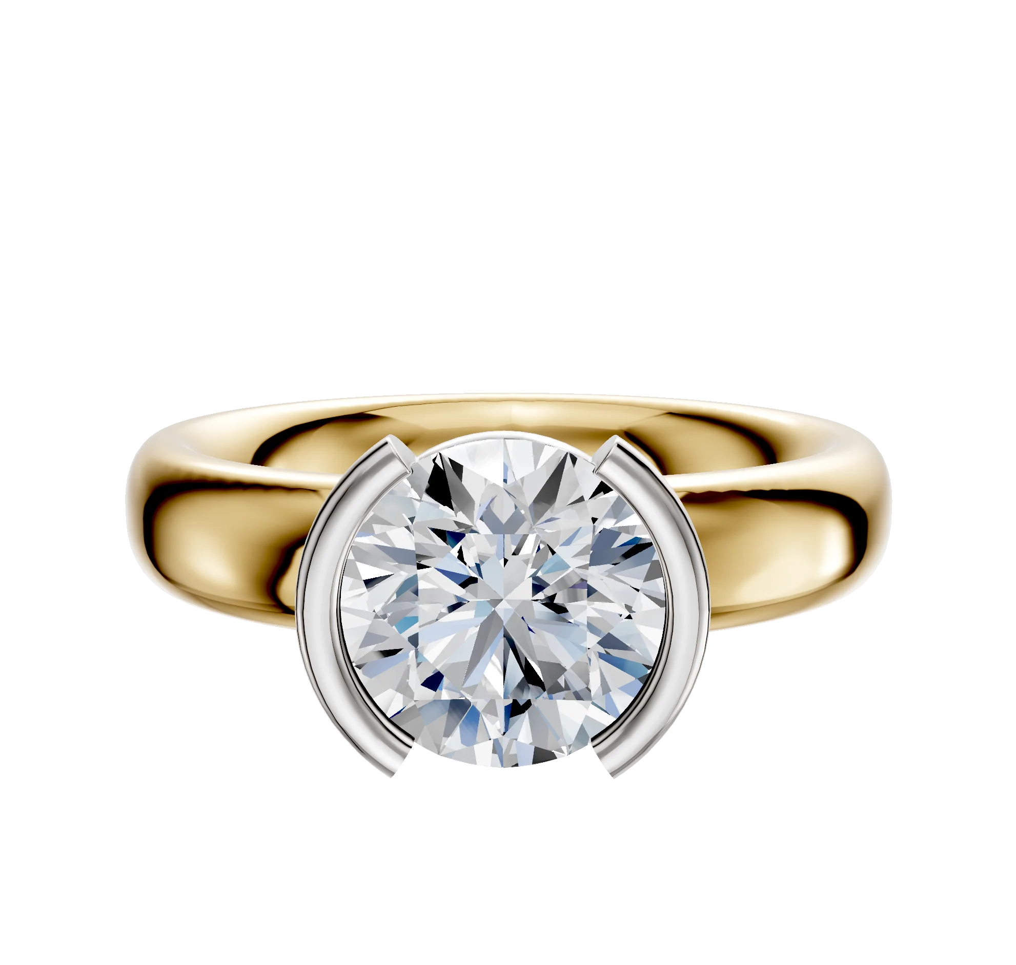 18K Two Tone Bezel Half Bezel North/South Classic Dome 4.0mm Engagement Ring