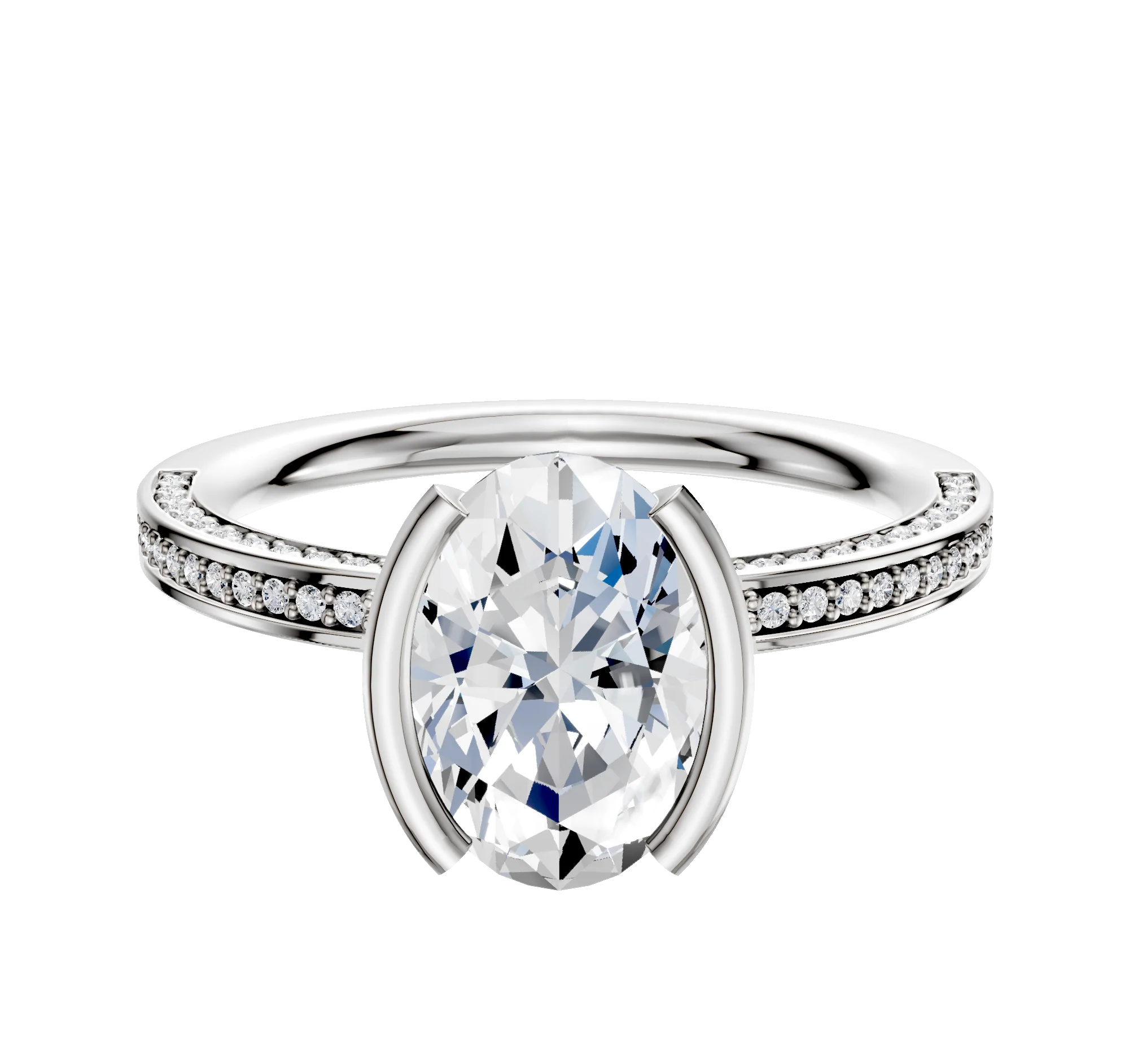 18K Two Tone Bezel Half Bezel North/South Classic Flat 3-Row-Pave 2.0mm Engagement Ring