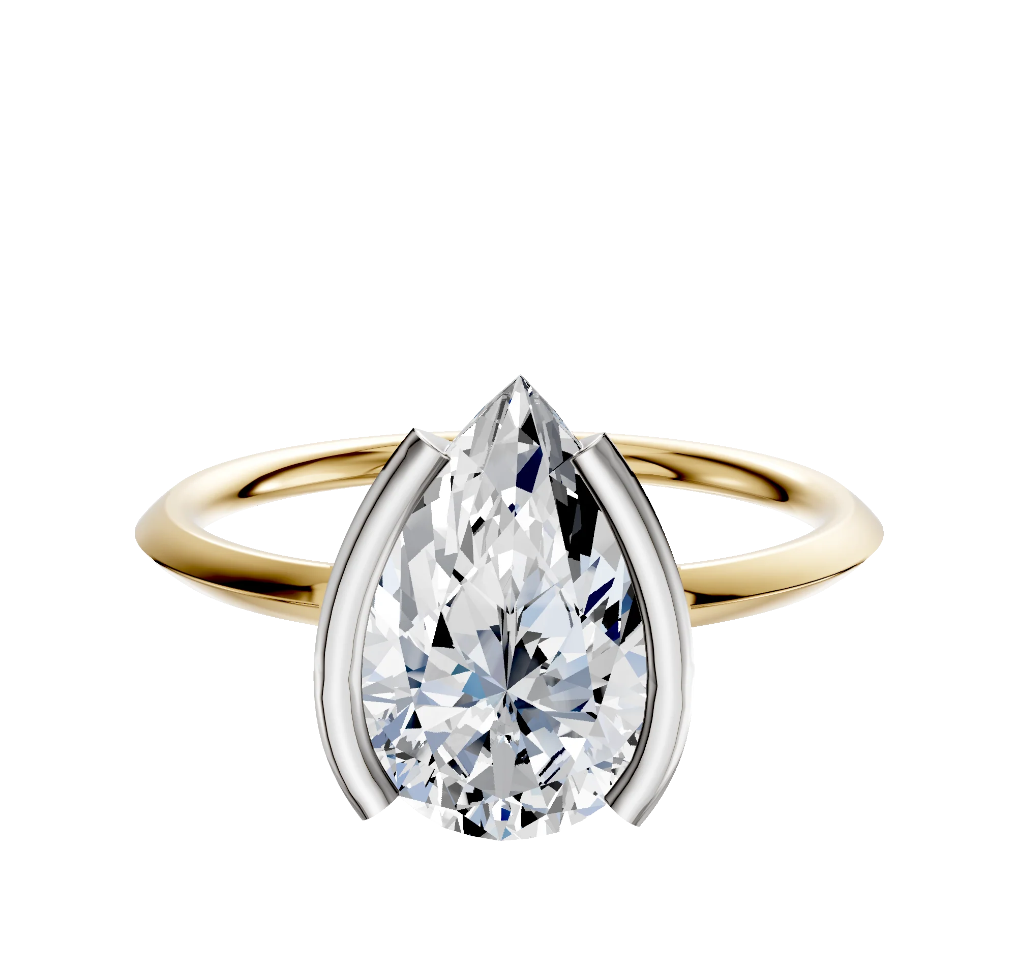 18K Two Tone Bezel Half Bezel North/South Classic Knife Edge 1.5mm Engagement Ring