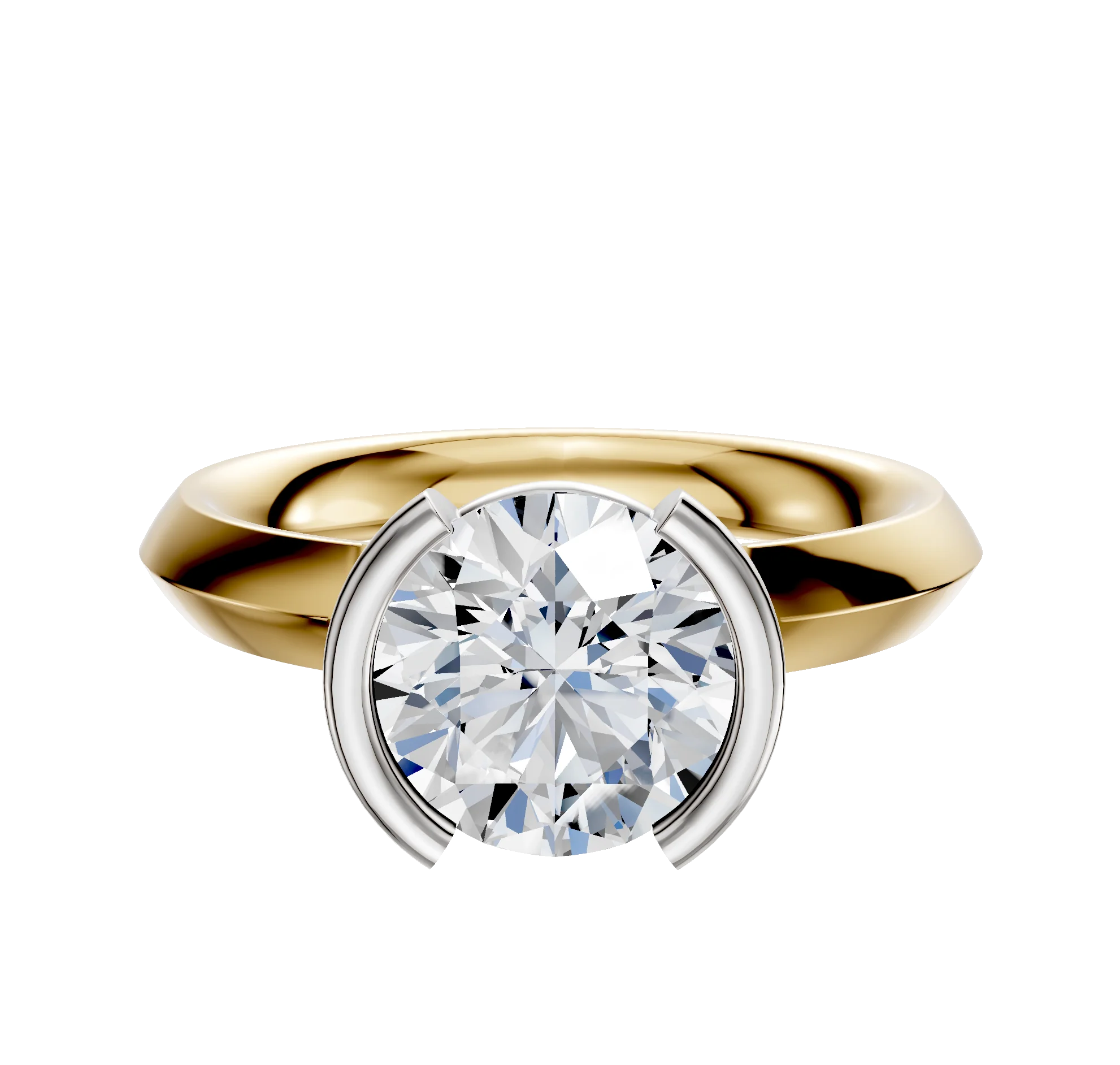 18K Two Tone Bezel Half Bezel North/South Classic Knife Edge 3.0mm Engagement Ring